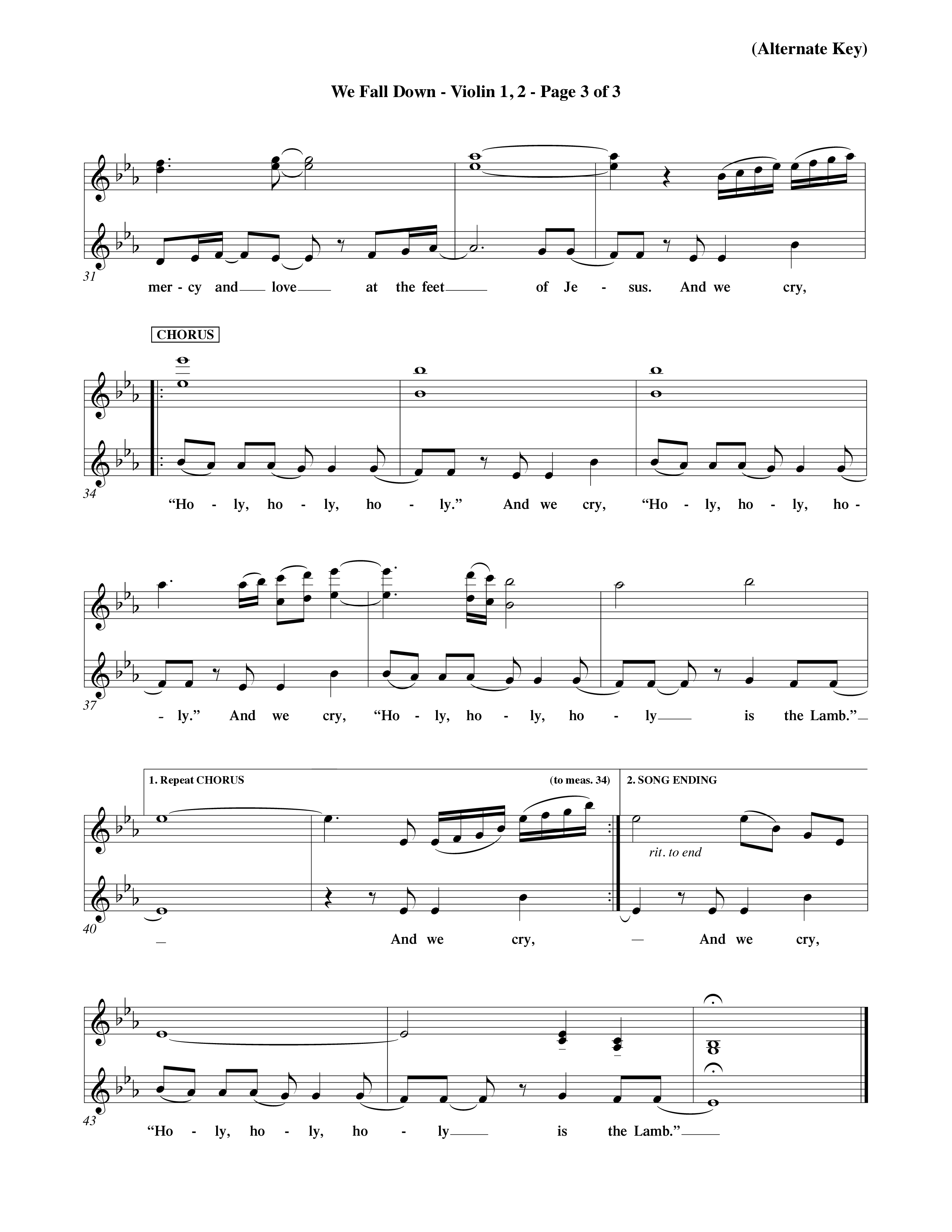 We Fall Down (Choral Anthem SATB) Violin 1/2 (Word Music Choral / Orch. Keith Wilbanks / Orch. Keith Christopher)