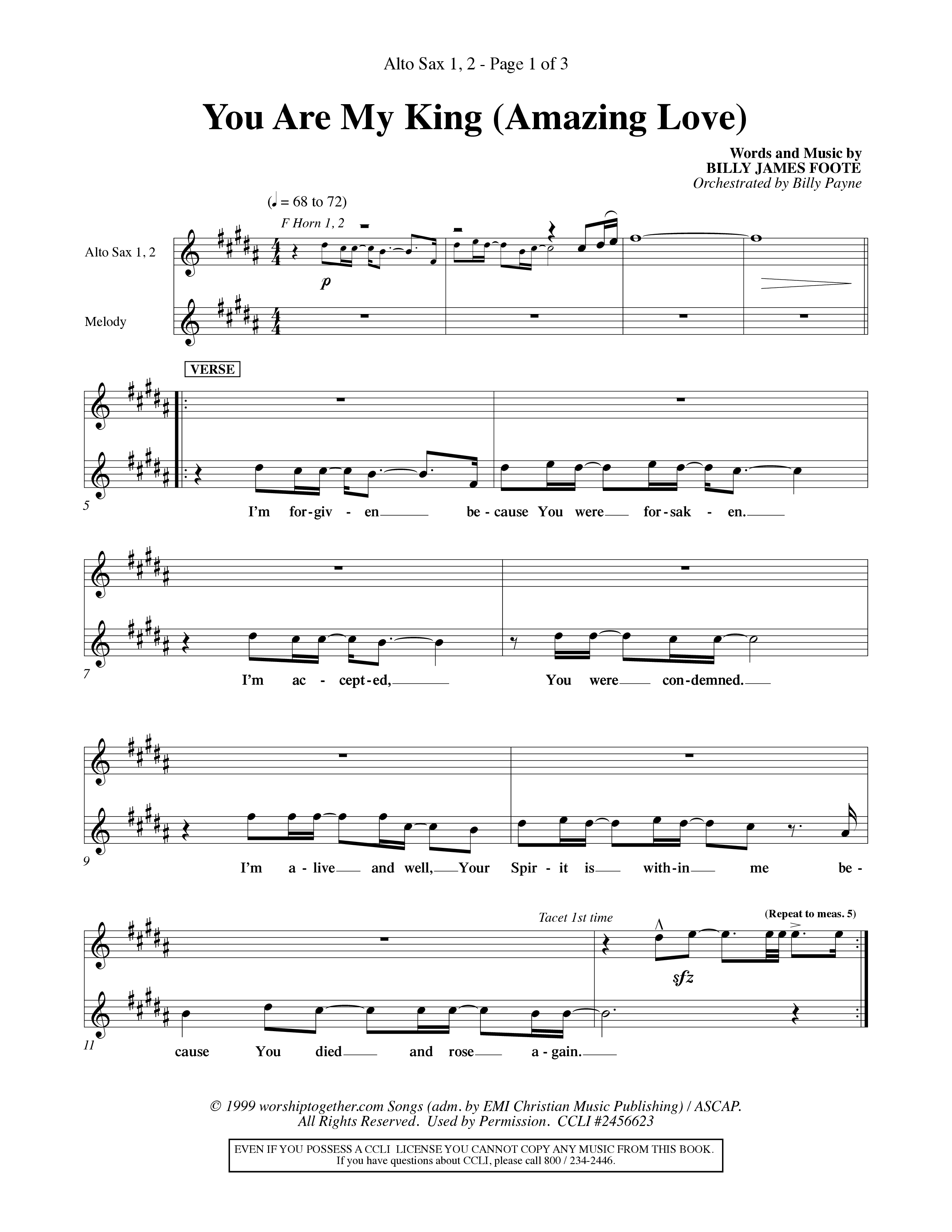 You Are My King (Amazing Love) (Choral Anthem SATB) Alto Sax 1/2 (Word Music Choral / Orch. Billy Payne)
