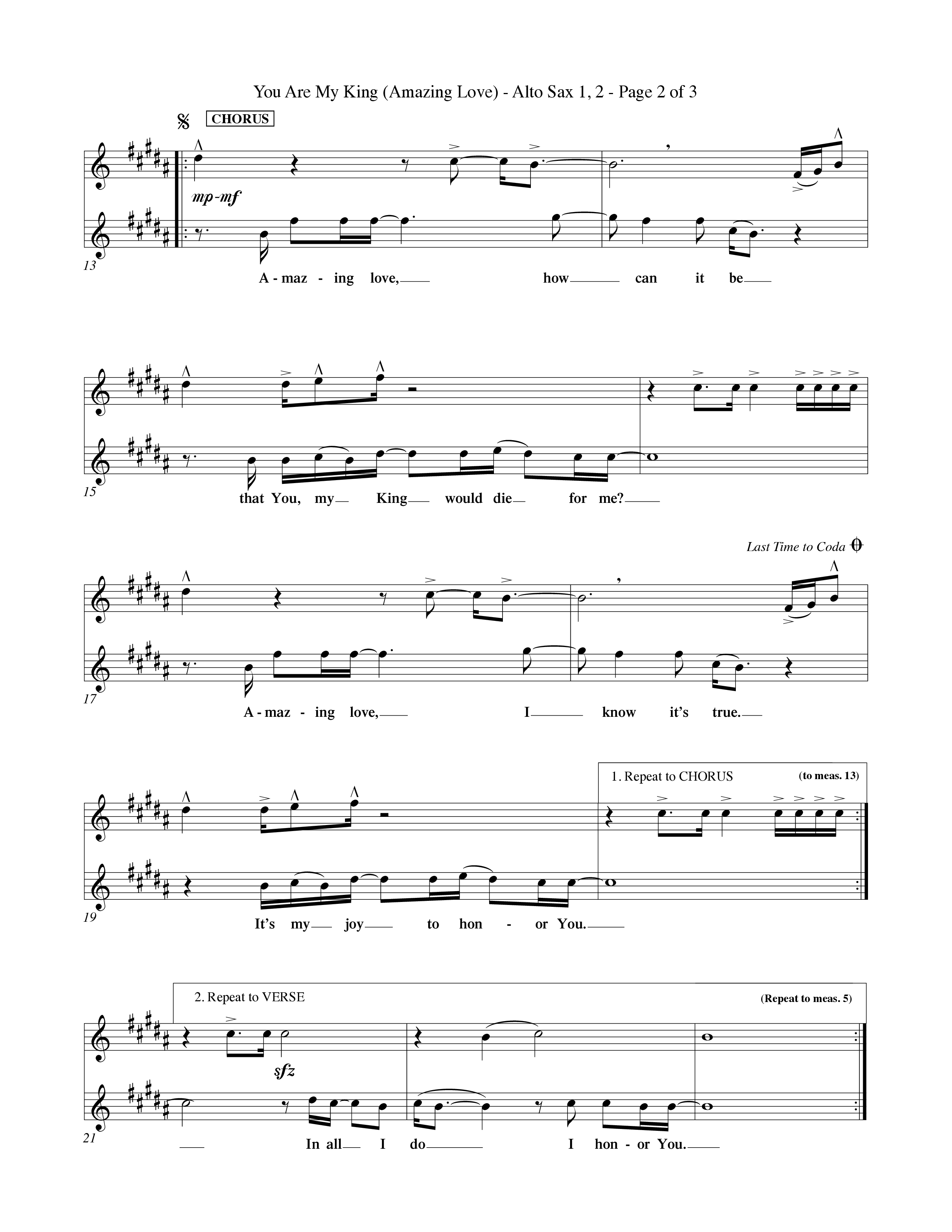 You Are My King (Amazing Love) (Choral Anthem SATB) Alto Sax 1/2 (Word Music Choral / Orch. Billy Payne)
