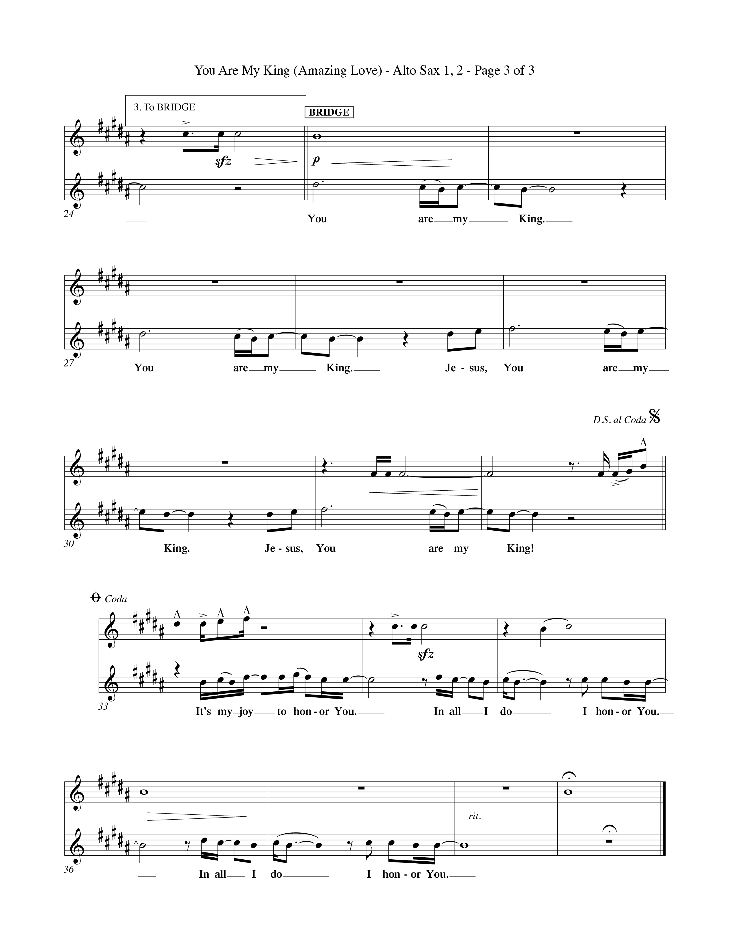 You Are My King (Amazing Love) (Choral Anthem SATB) Alto Sax 1/2 (Word Music Choral / Orch. Billy Payne)