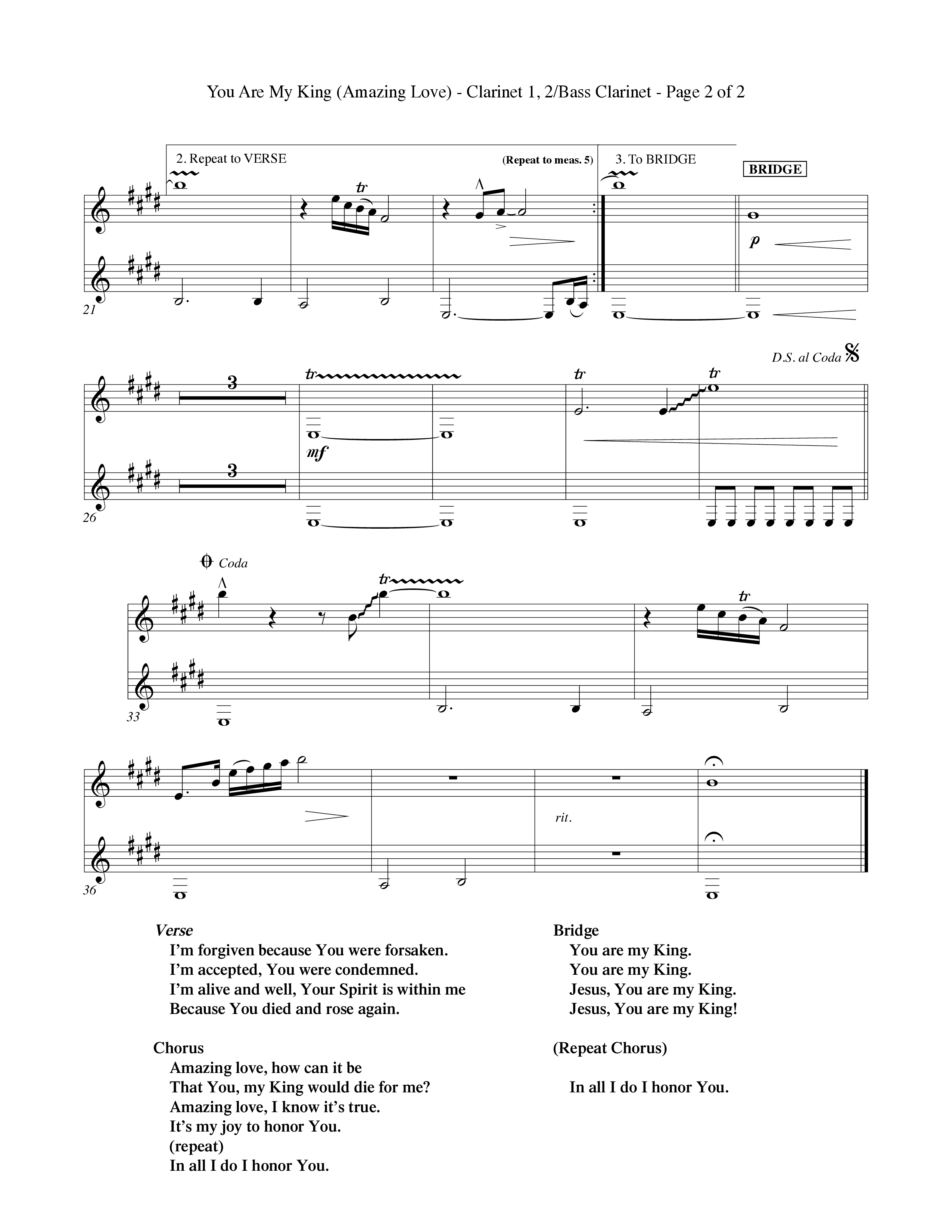 You Are My King (Amazing Love) (Choral Anthem SATB) Clarinet 1/2, Bass Clarinet (Word Music Choral / Orch. Billy Payne)