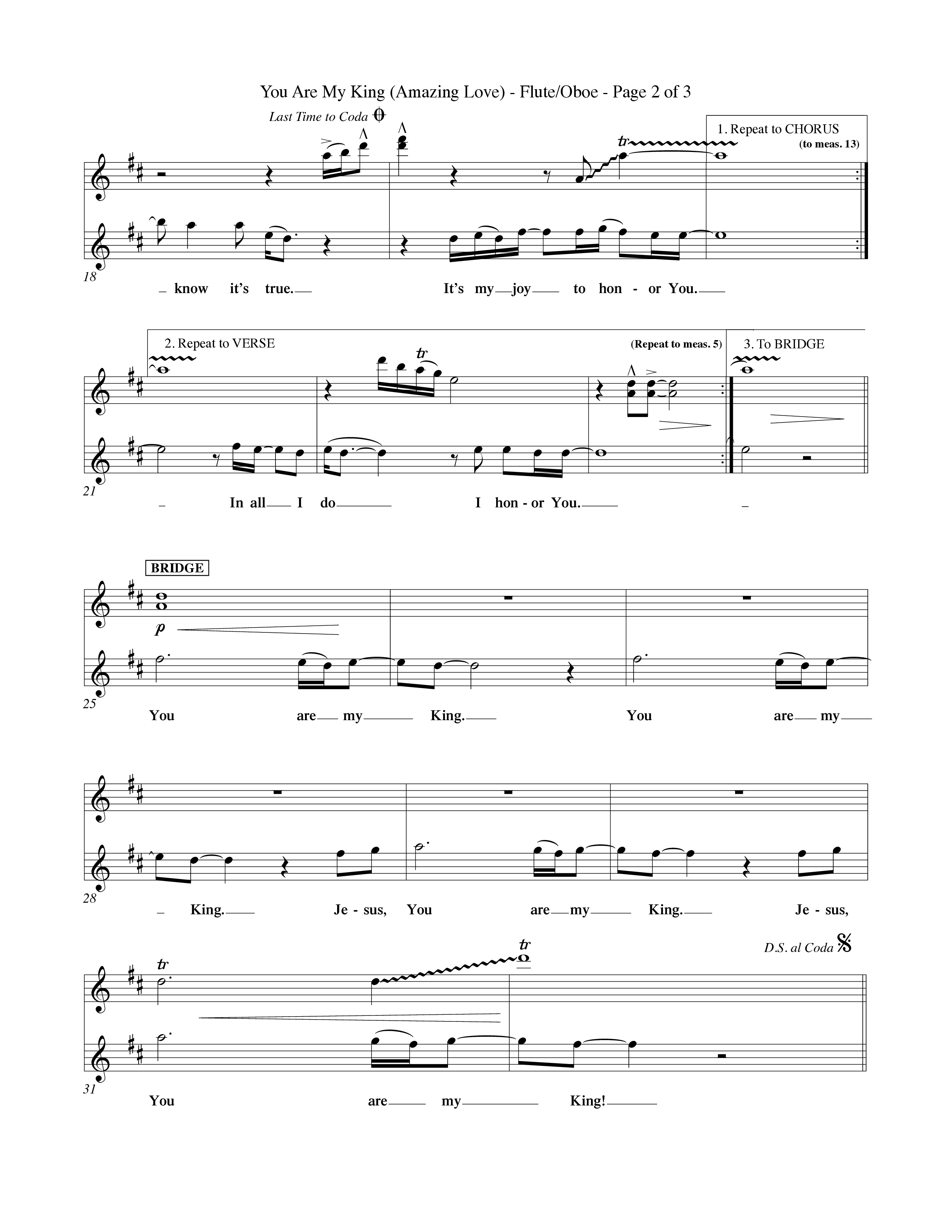 You Are My King (Amazing Love) (Choral Anthem SATB) Flute/Oboe (Word Music Choral / Orch. Billy Payne)
