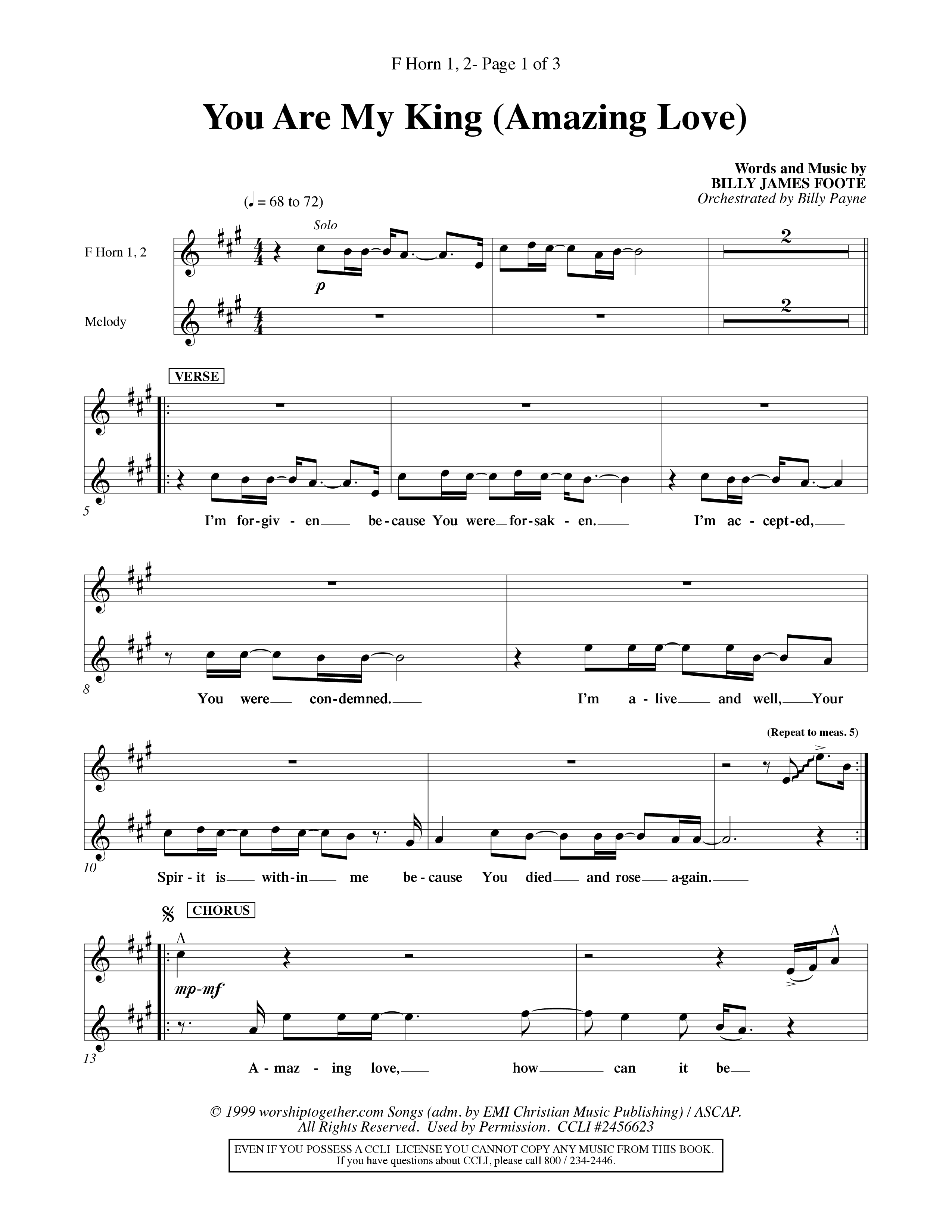 You Are My King (Amazing Love) (Choral Anthem SATB) French Horn (Word Music Choral / Orch. Billy Payne)