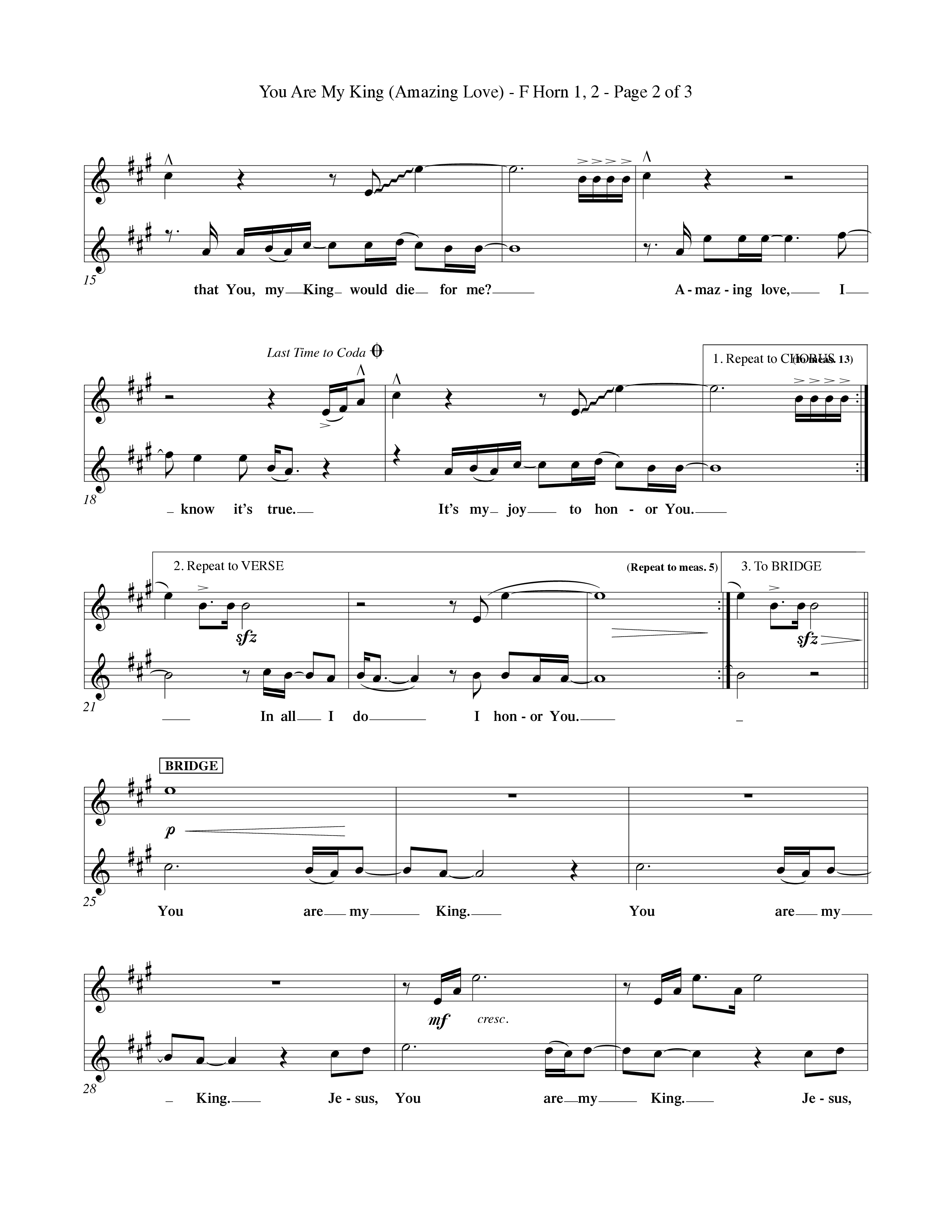 You Are My King (Amazing Love) (Choral Anthem SATB) French Horn (Word Music Choral / Orch. Billy Payne)