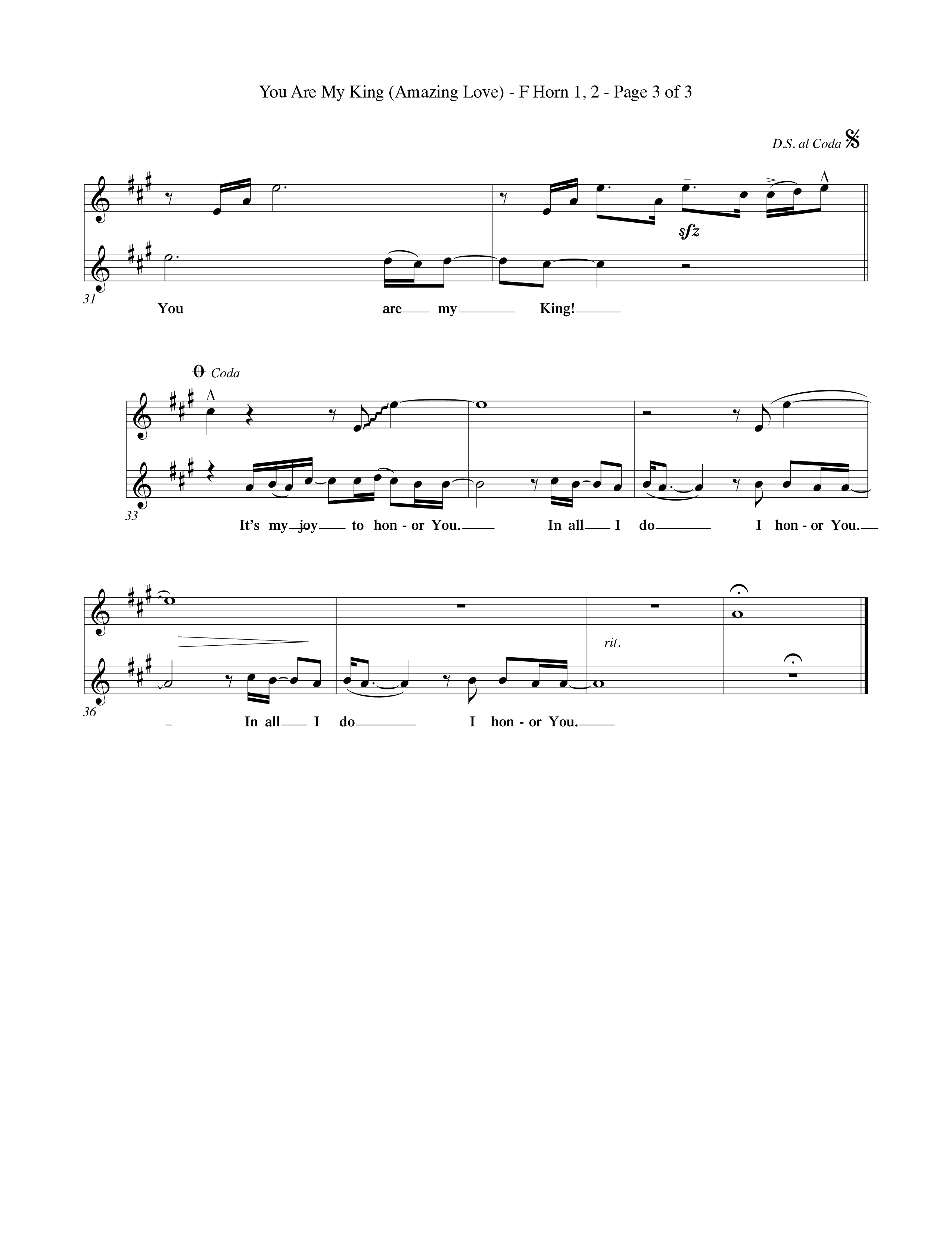 You Are My King (Amazing Love) (Choral Anthem SATB) French Horn (Word Music Choral / Orch. Billy Payne)