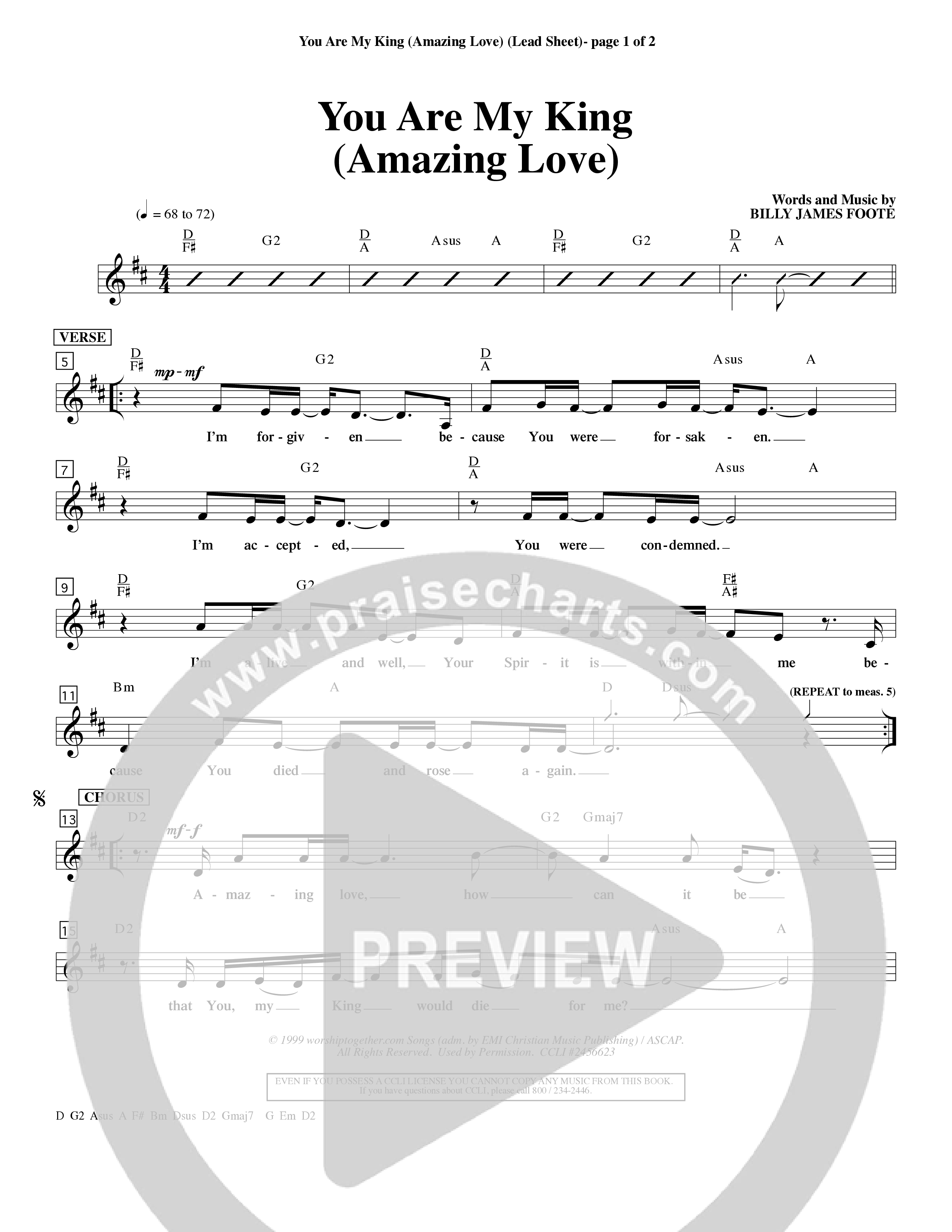 You Are My King (Amazing Love) (Choral Anthem SATB) Lead Sheet (Word Music Choral / Orch. Billy Payne)