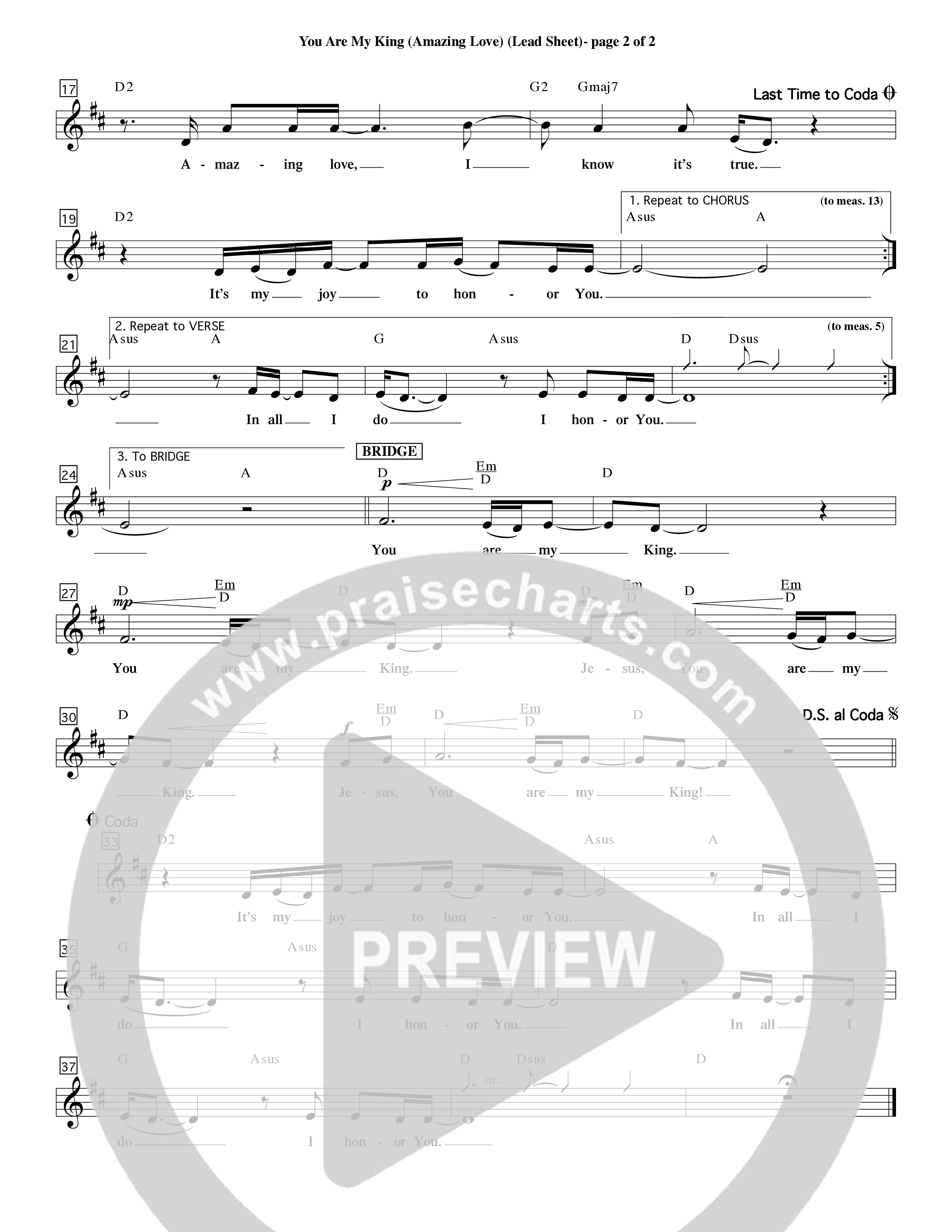 You Are My King (Amazing Love) (Choral Anthem SATB) Lead Sheet (Word Music Choral / Orch. Billy Payne)