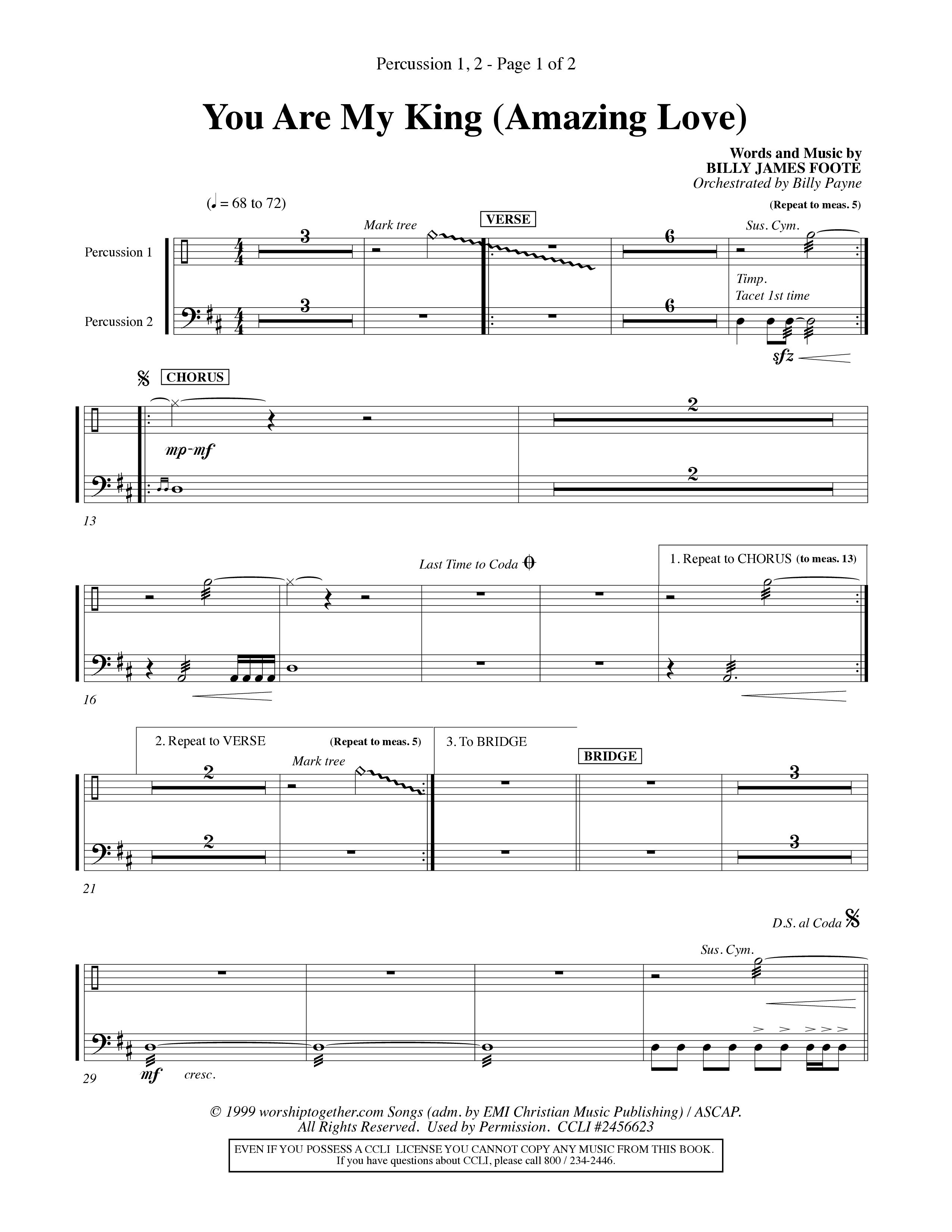 You Are My King (Amazing Love) (Choral Anthem SATB) Percussion 1/2 (Word Music Choral / Orch. Billy Payne)