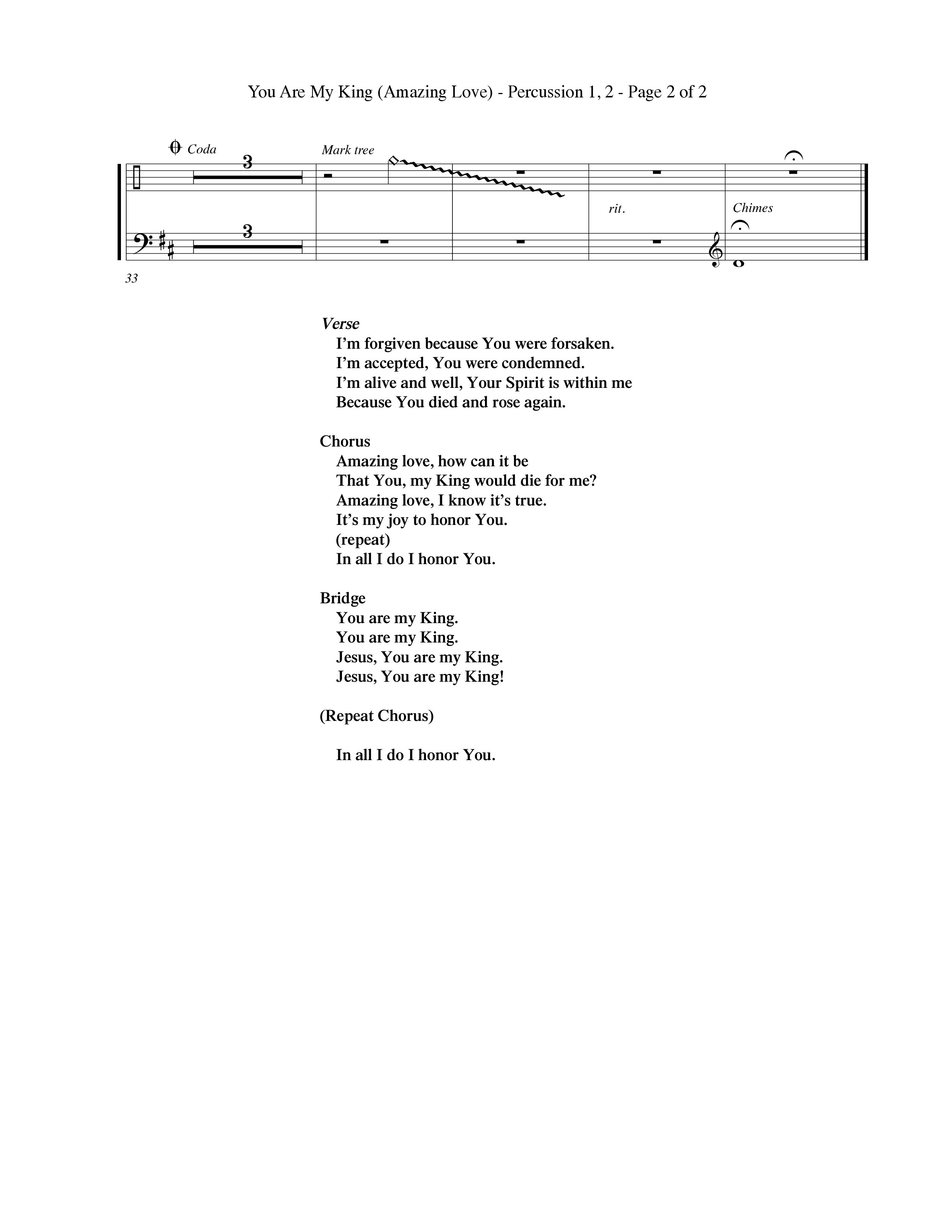 You Are My King (Amazing Love) (Choral Anthem SATB) Percussion 1/2 (Word Music Choral / Orch. Billy Payne)