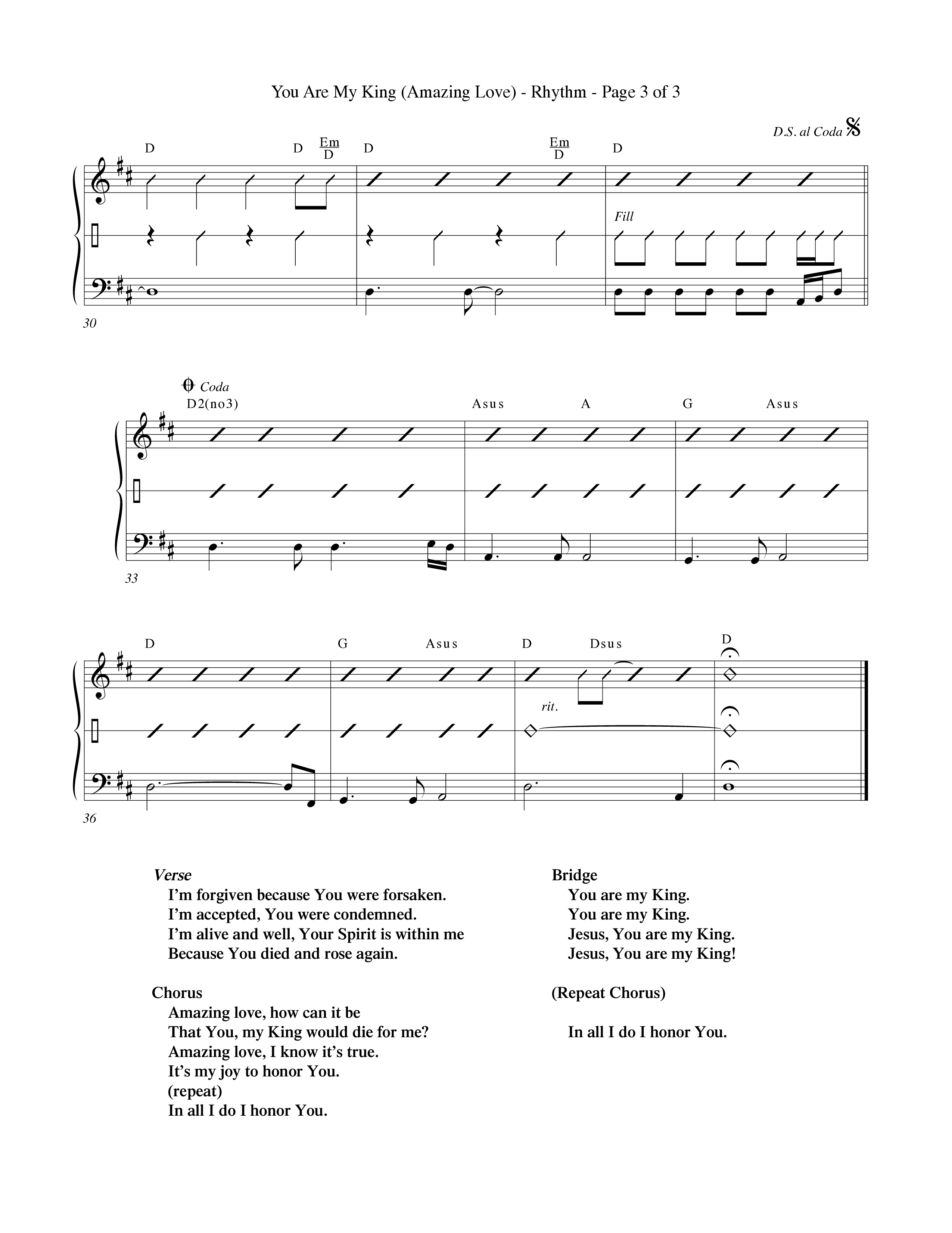 You Are My King (Amazing Love) (Choral Anthem SATB) Rhythm Chart (Word Music Choral / Orch. Billy Payne)