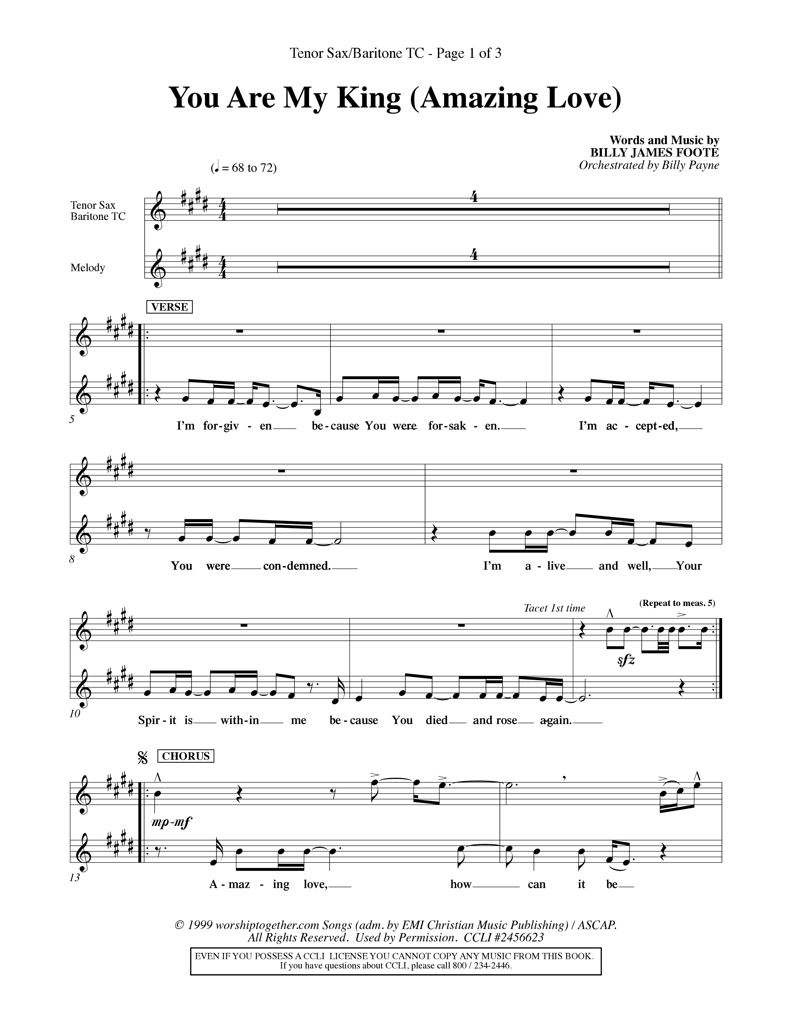 You Are My King (Amazing Love) (Choral Anthem SATB) Tenor Sax/Baritone T.C. (Word Music Choral / Orch. Billy Payne)