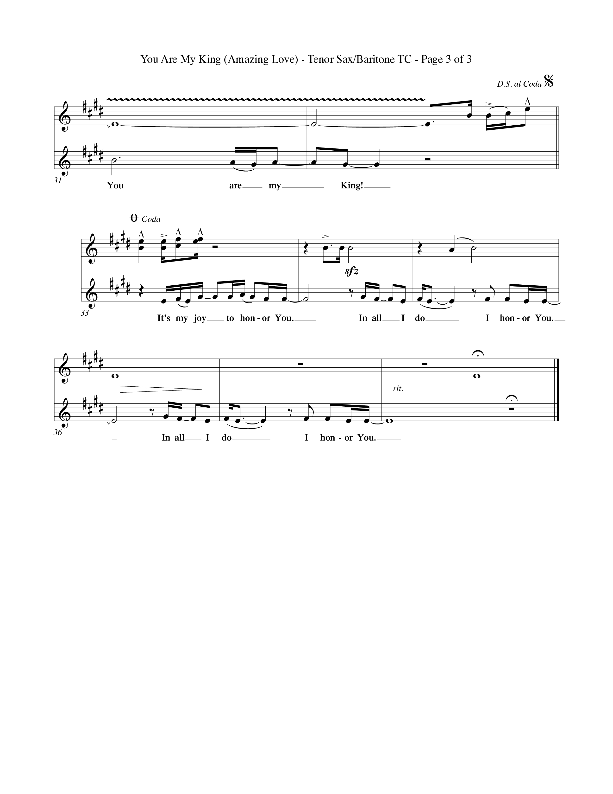 You Are My King (Amazing Love) (Choral Anthem SATB) Tenor Sax/Baritone T.C. (Word Music Choral / Orch. Billy Payne)