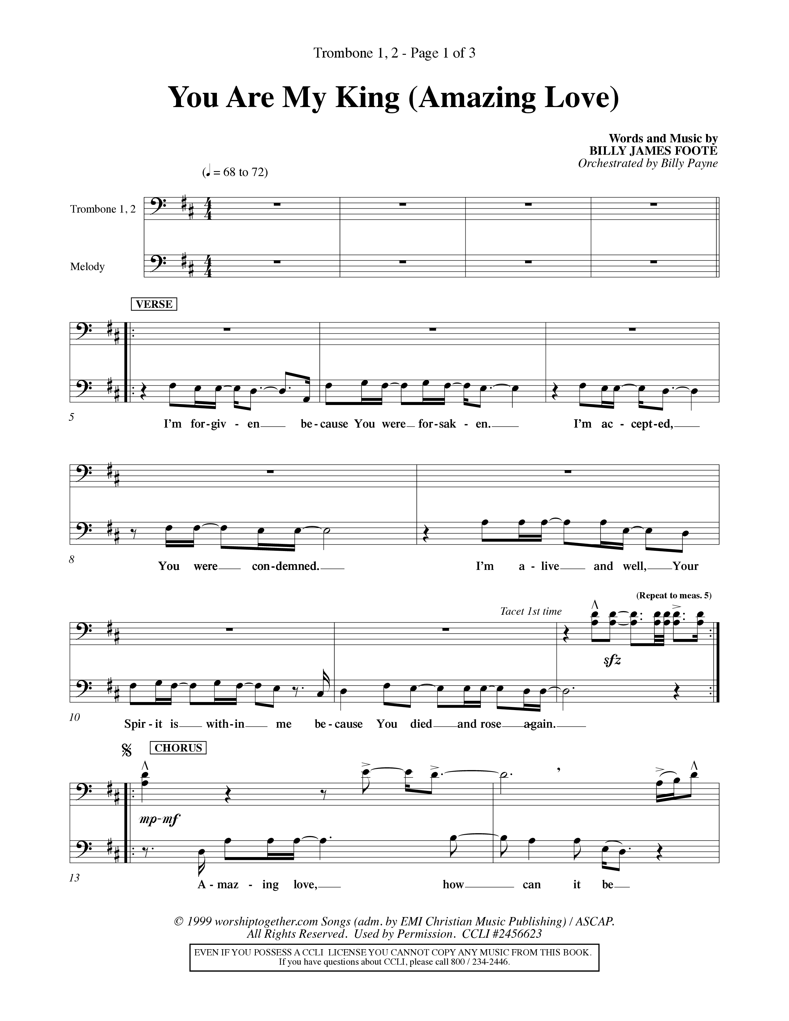 You Are My King (Amazing Love) (Choral Anthem SATB) Trombone 1/2 (Word Music Choral / Orch. Billy Payne)