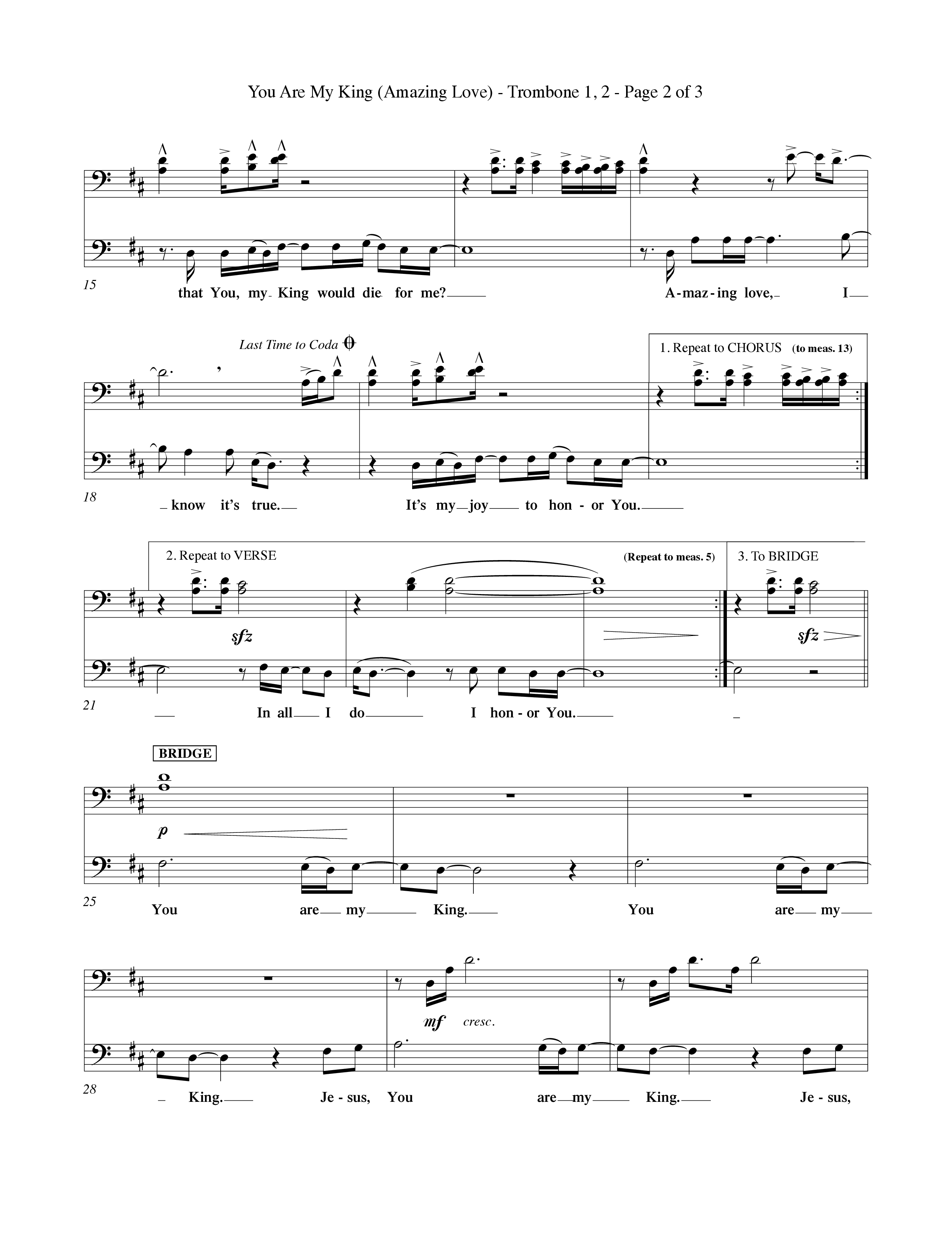 You Are My King (Amazing Love) (Choral Anthem SATB) Trombone 1/2 (Word Music Choral / Orch. Billy Payne)