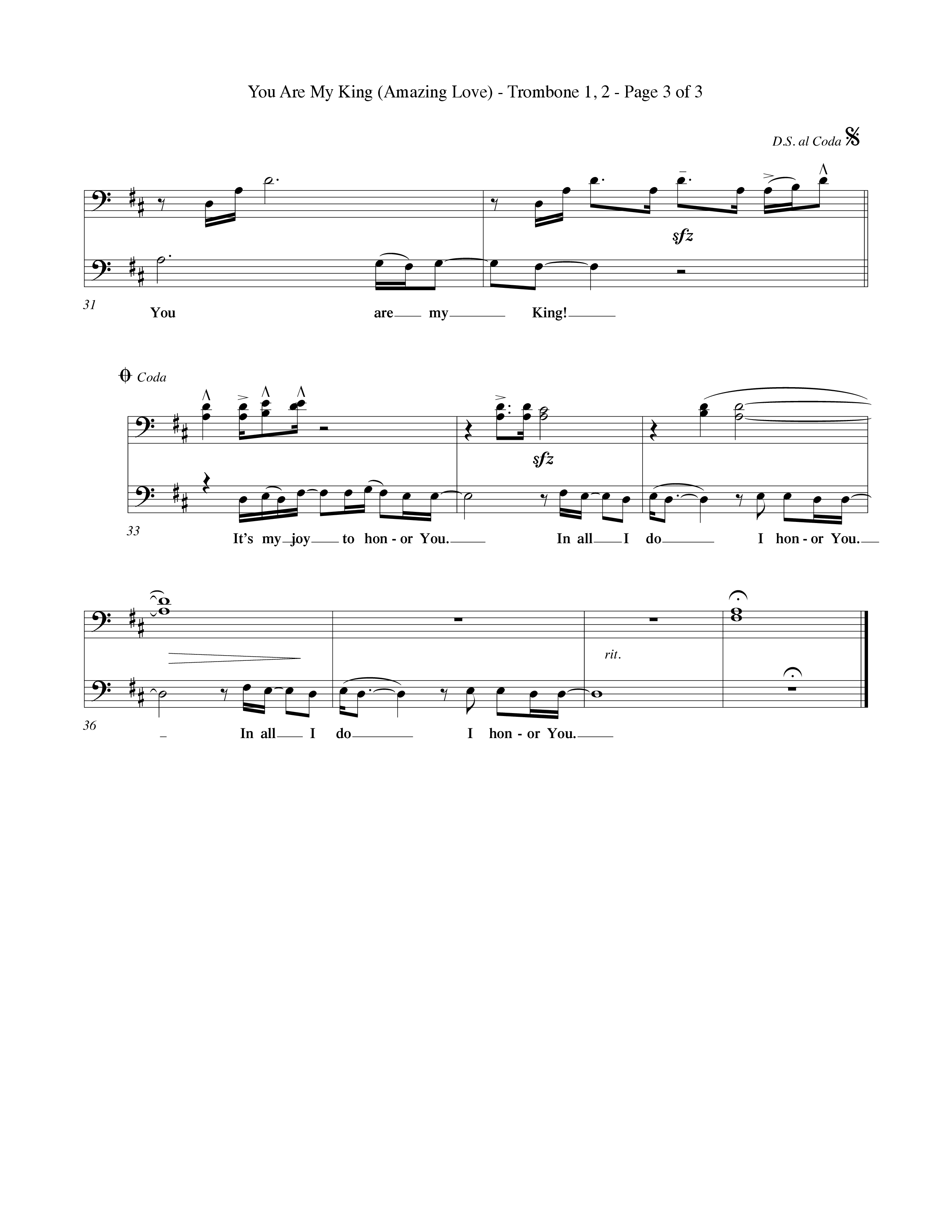 You Are My King (Amazing Love) (Choral Anthem SATB) Trombone 1/2 (Word Music Choral / Orch. Billy Payne)