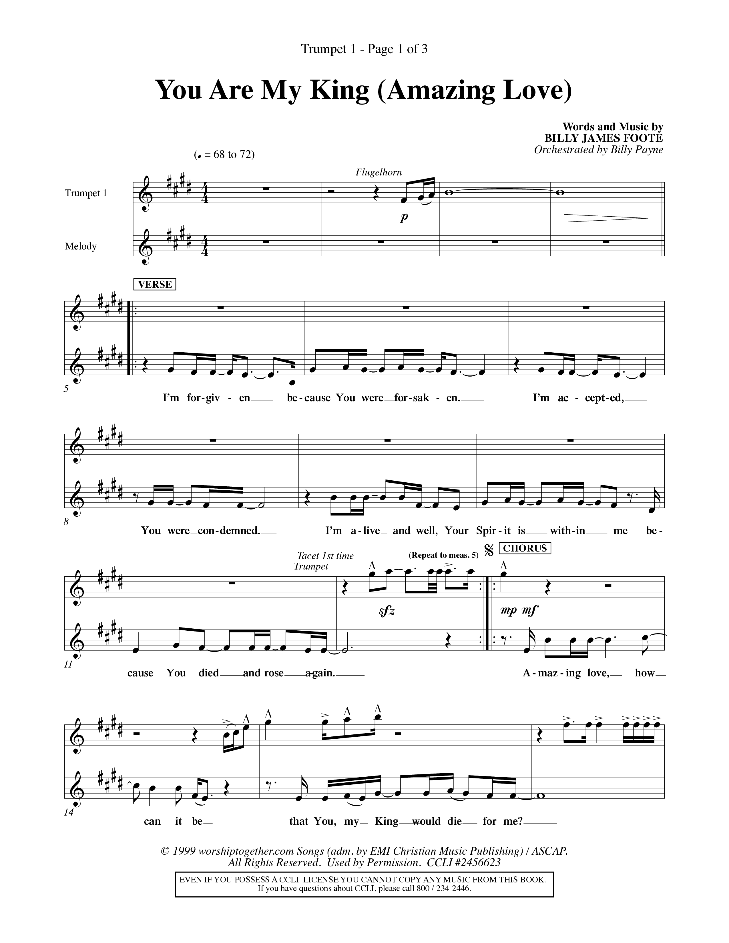 You Are My King (Amazing Love) (Choral Anthem SATB) Trumpet 1 (Word Music Choral / Orch. Billy Payne)