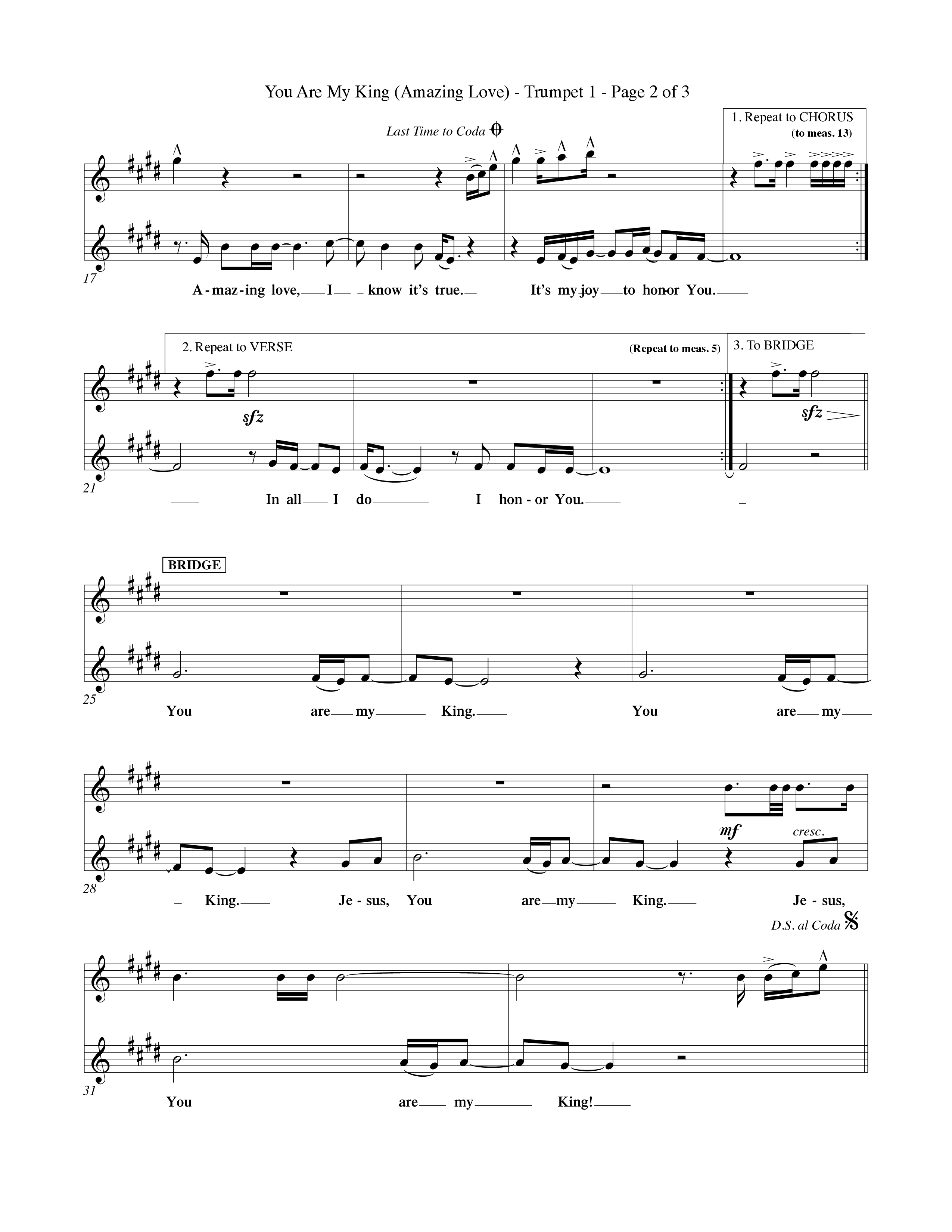 You Are My King (Amazing Love) (Choral Anthem SATB) Trumpet 1 (Word Music Choral / Orch. Billy Payne)