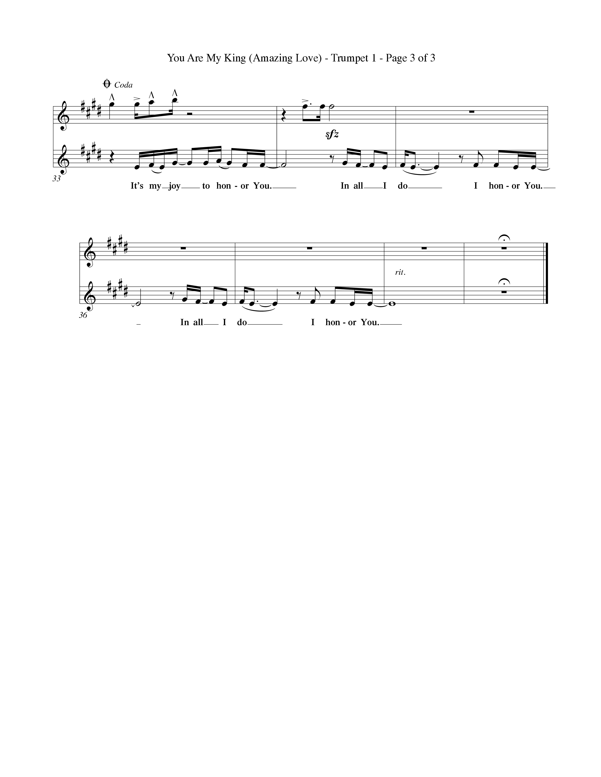 You Are My King (Amazing Love) (Choral Anthem SATB) Trumpet 1 (Word Music Choral / Orch. Billy Payne)