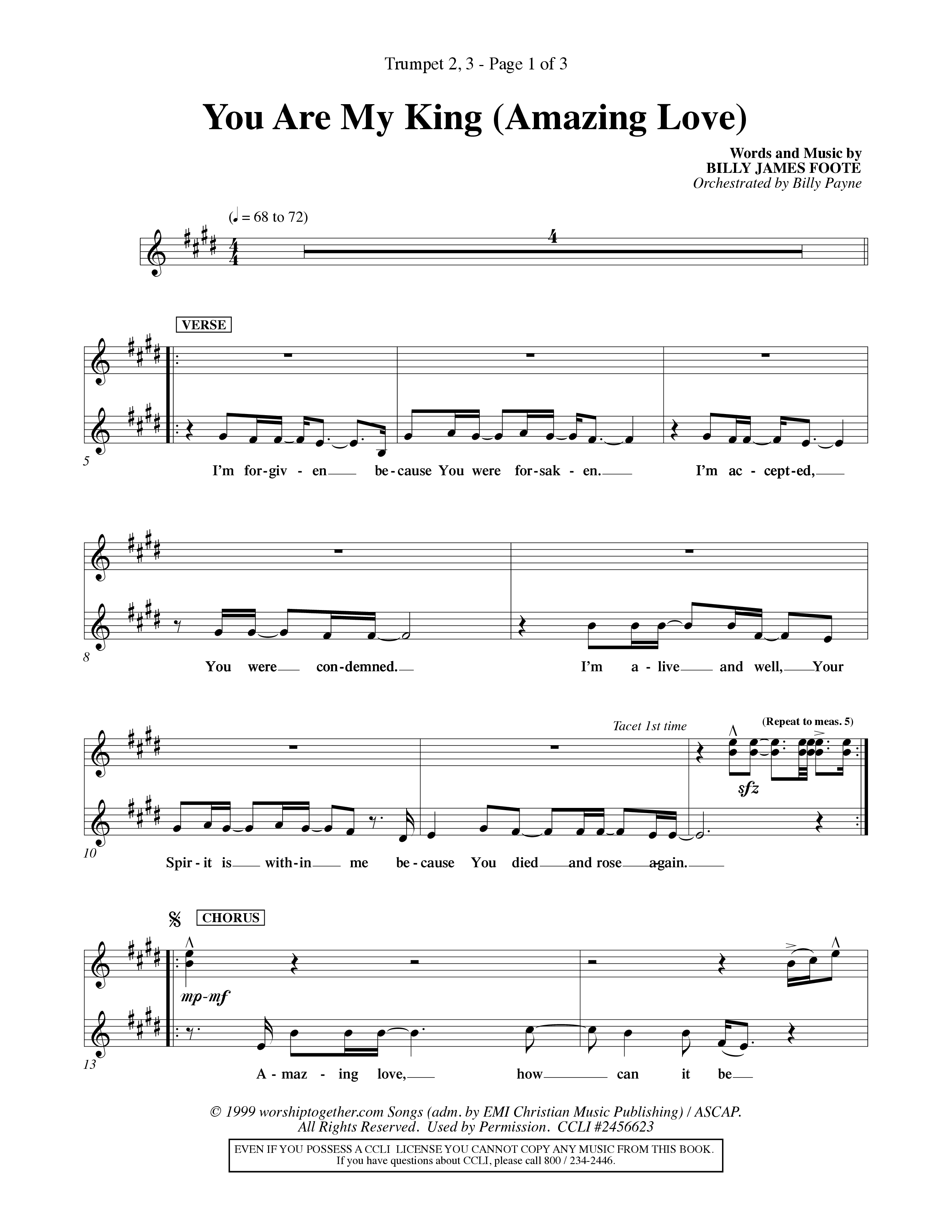 You Are My King (Amazing Love) (Choral Anthem SATB) Trumpet 2/3 (Word Music Choral / Orch. Billy Payne)