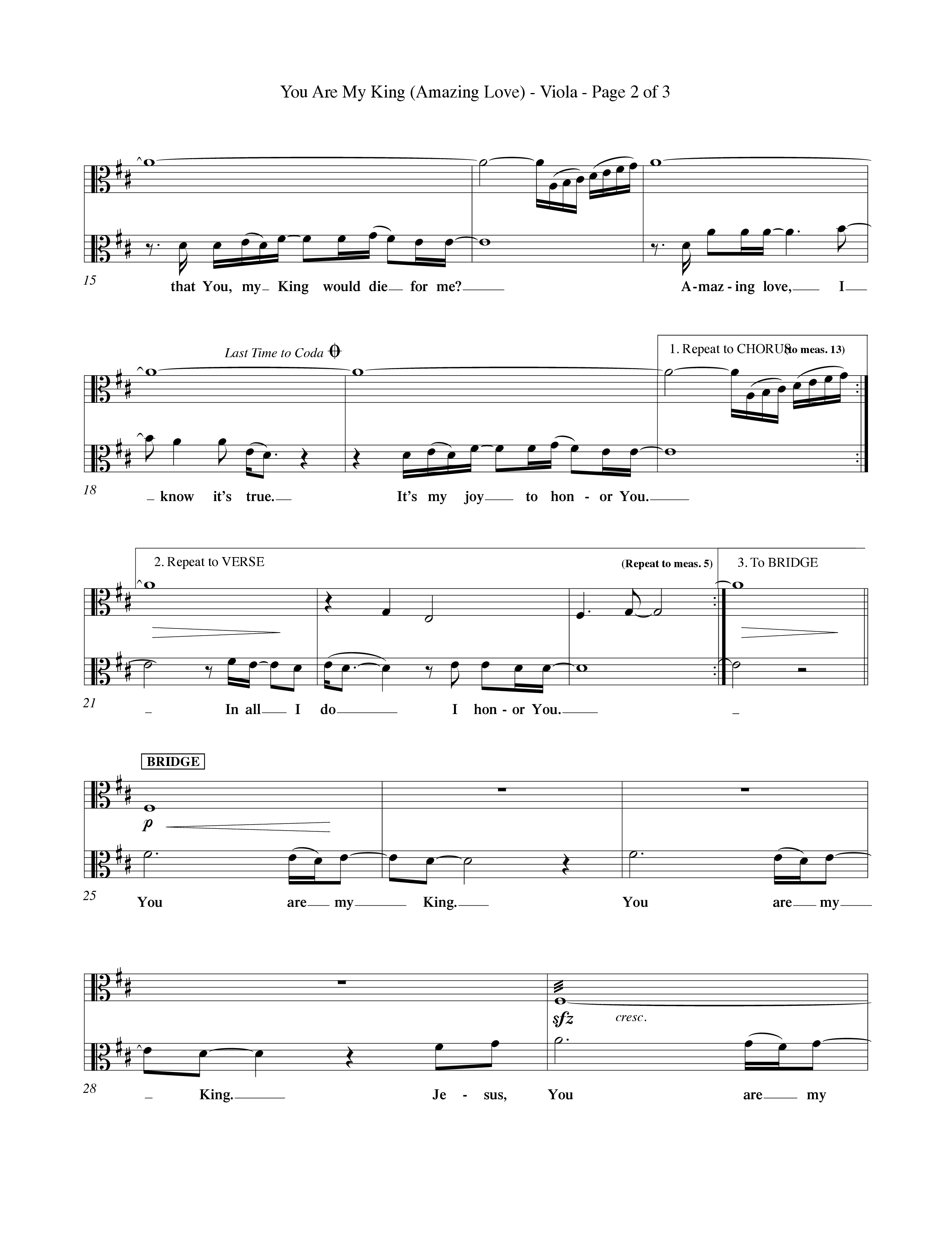 You Are My King (Amazing Love) (Choral Anthem SATB) Viola (Word Music Choral / Orch. Billy Payne)