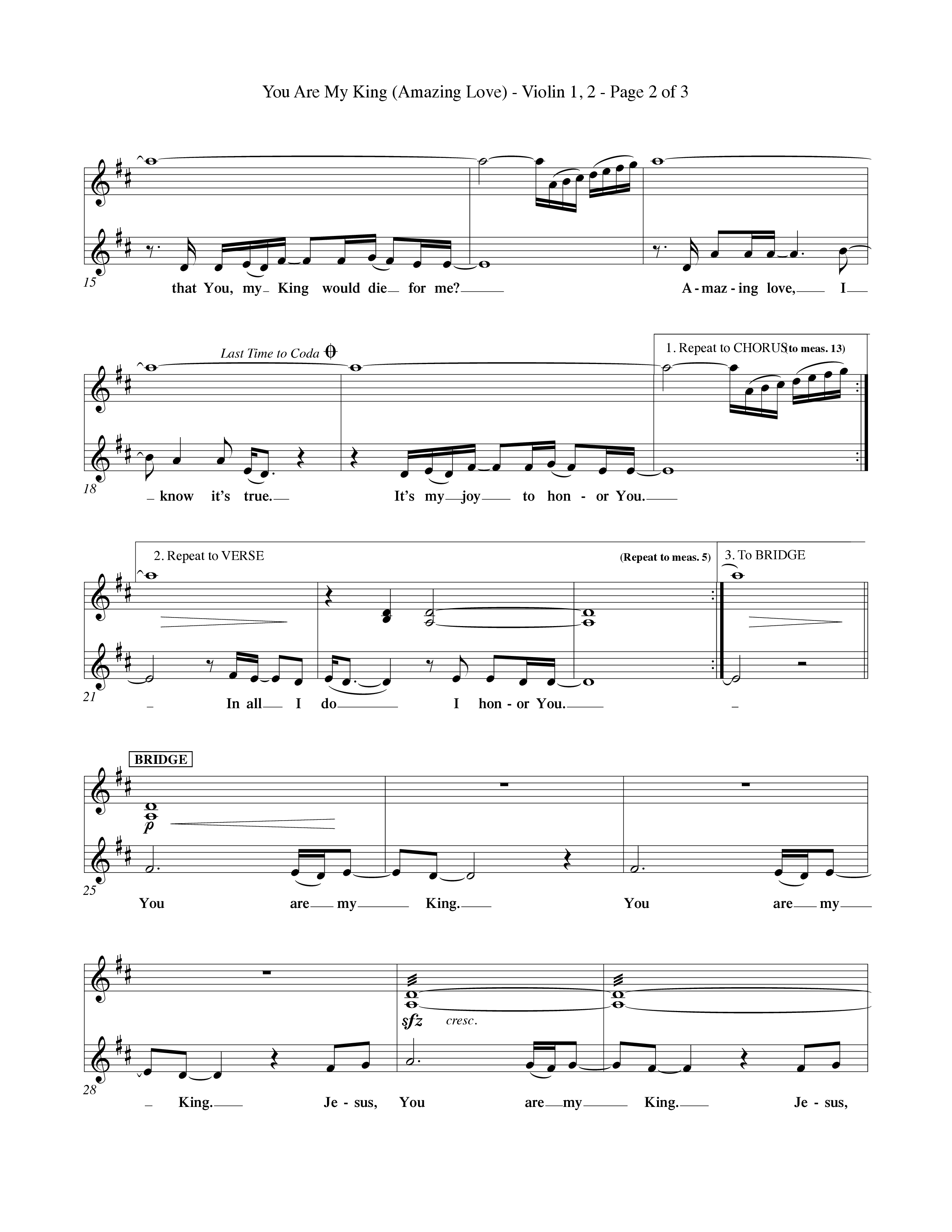 You Are My King (Amazing Love) (Choral Anthem SATB) Violin 1/2 (Word Music Choral / Orch. Billy Payne)