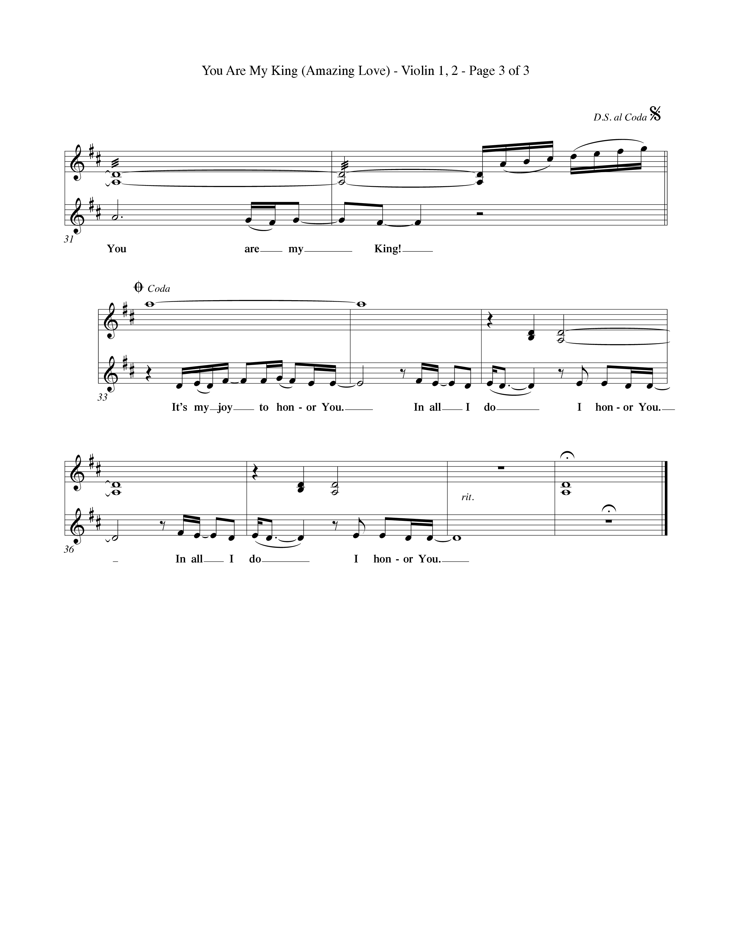 You Are My King (Amazing Love) (Choral Anthem SATB) Violin 1/2 (Word Music Choral / Orch. Billy Payne)