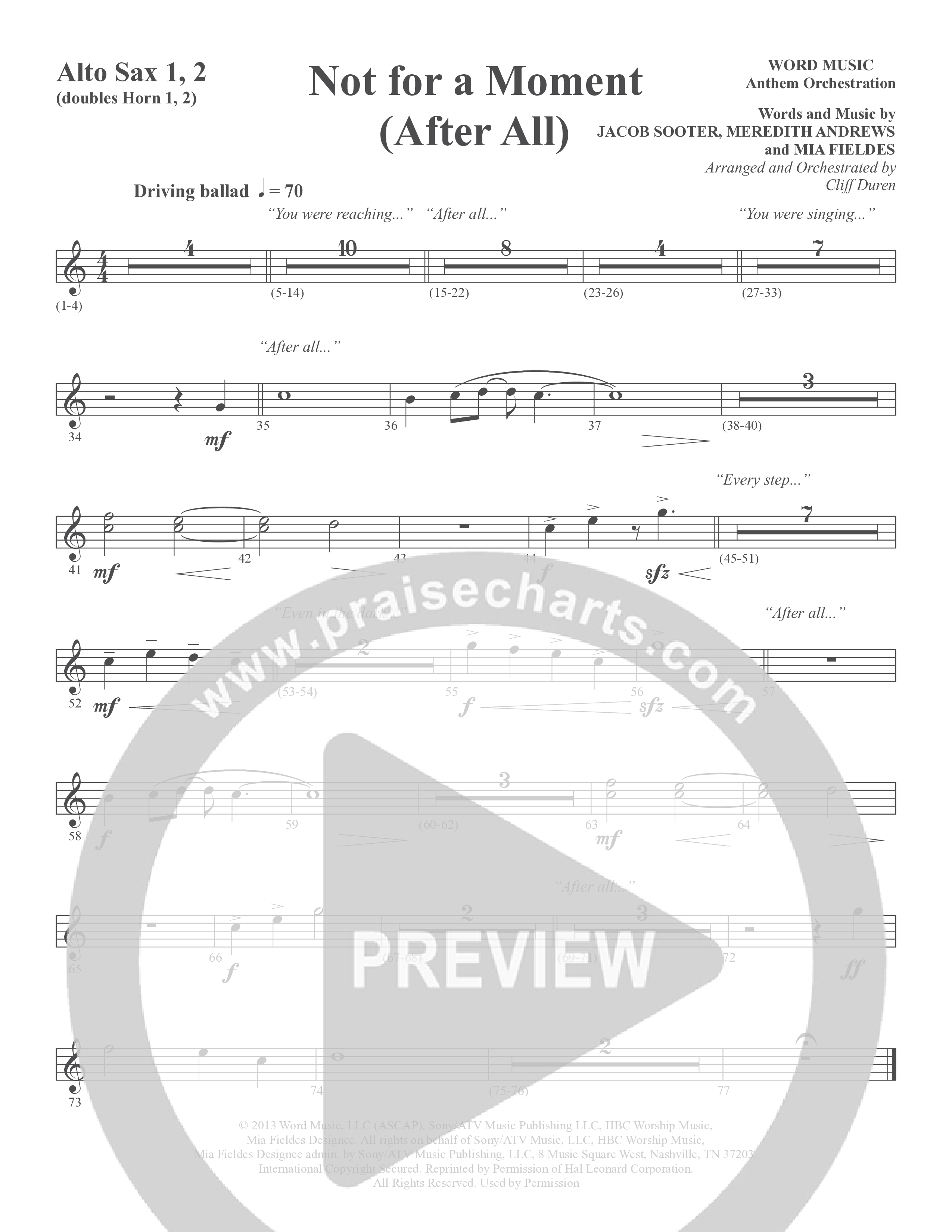 Not For A Moment (After All) (Choral Anthem SATB) Alto Sax 1/2 (Word Music Choral / Arr. Cliff Duren)