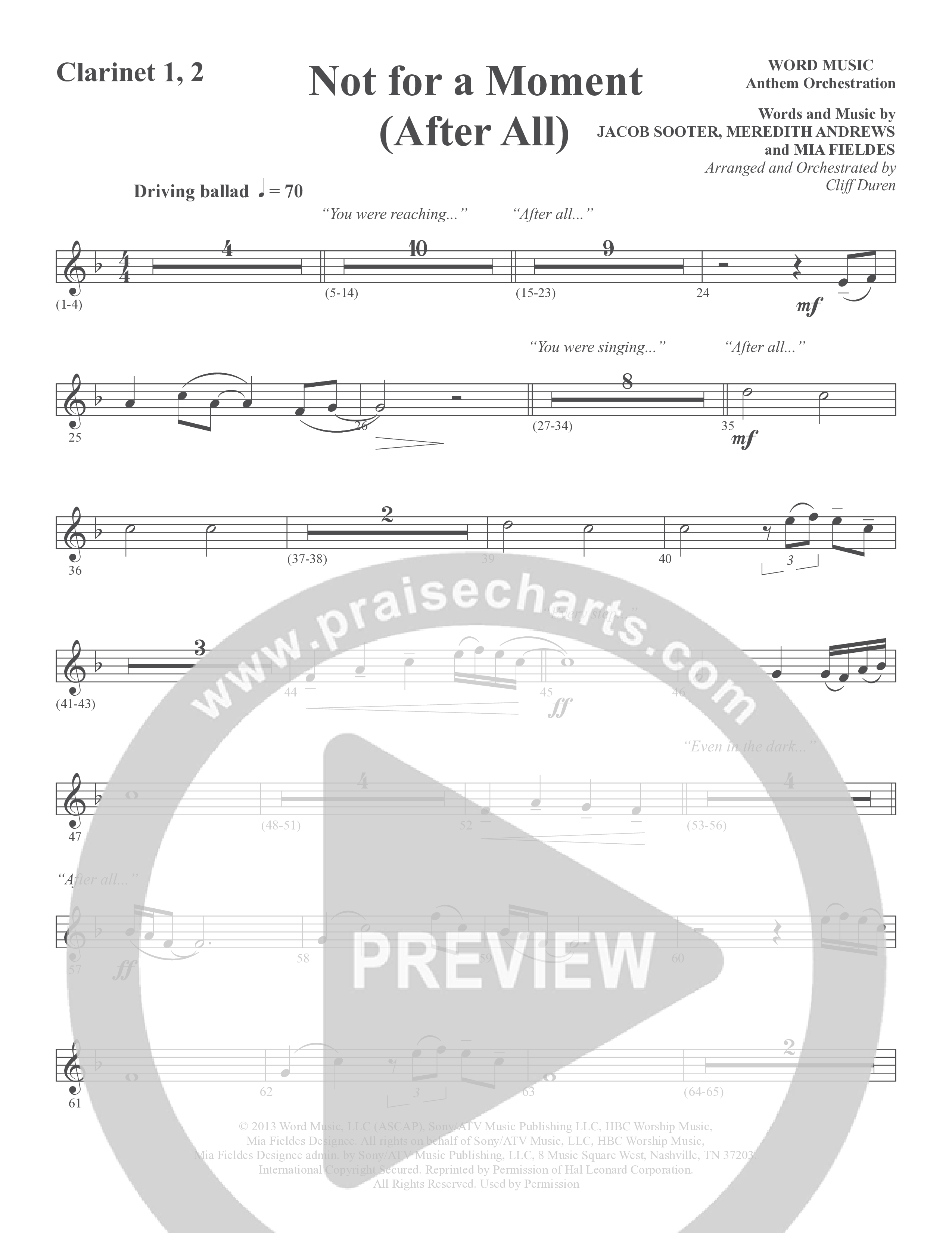 Not For A Moment (After All) (Choral Anthem SATB) Clarinet 1/2 (Word Music Choral / Arr. Cliff Duren)