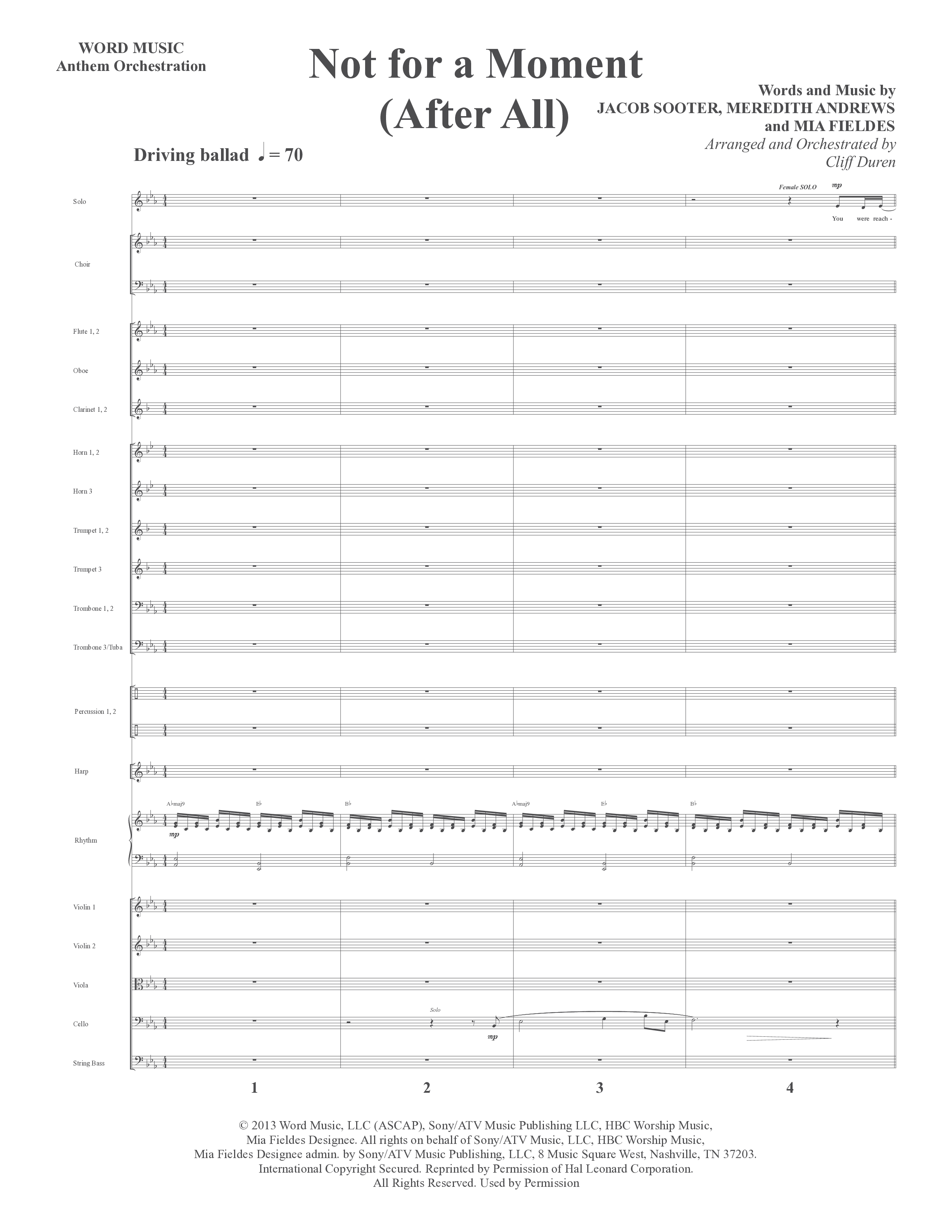 Not For A Moment (After All) (Choral Anthem SATB) Orchestration (Word Music Choral / Arr. Cliff Duren)