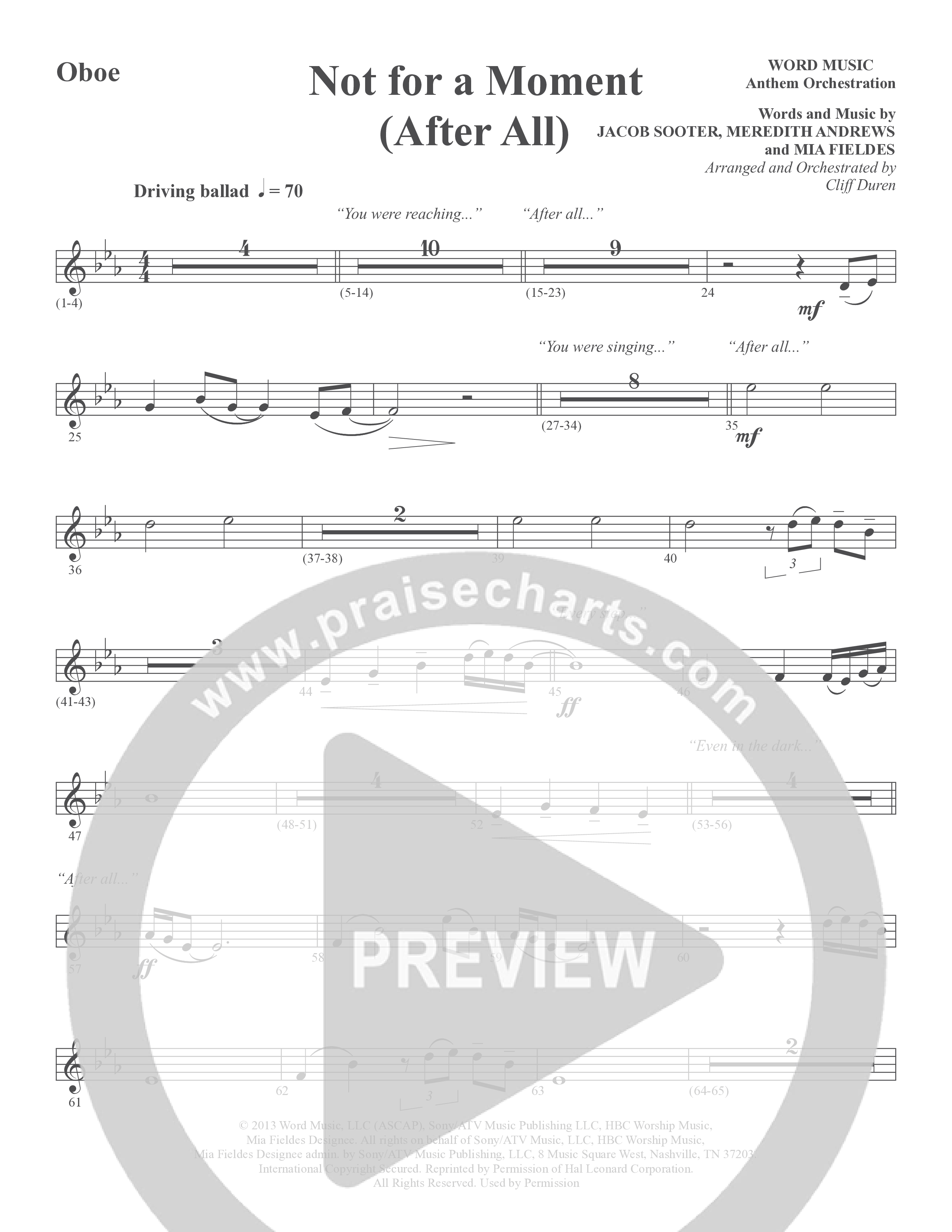 Not For A Moment (After All) (Choral Anthem SATB) Oboe (Word Music Choral / Arr. Cliff Duren)