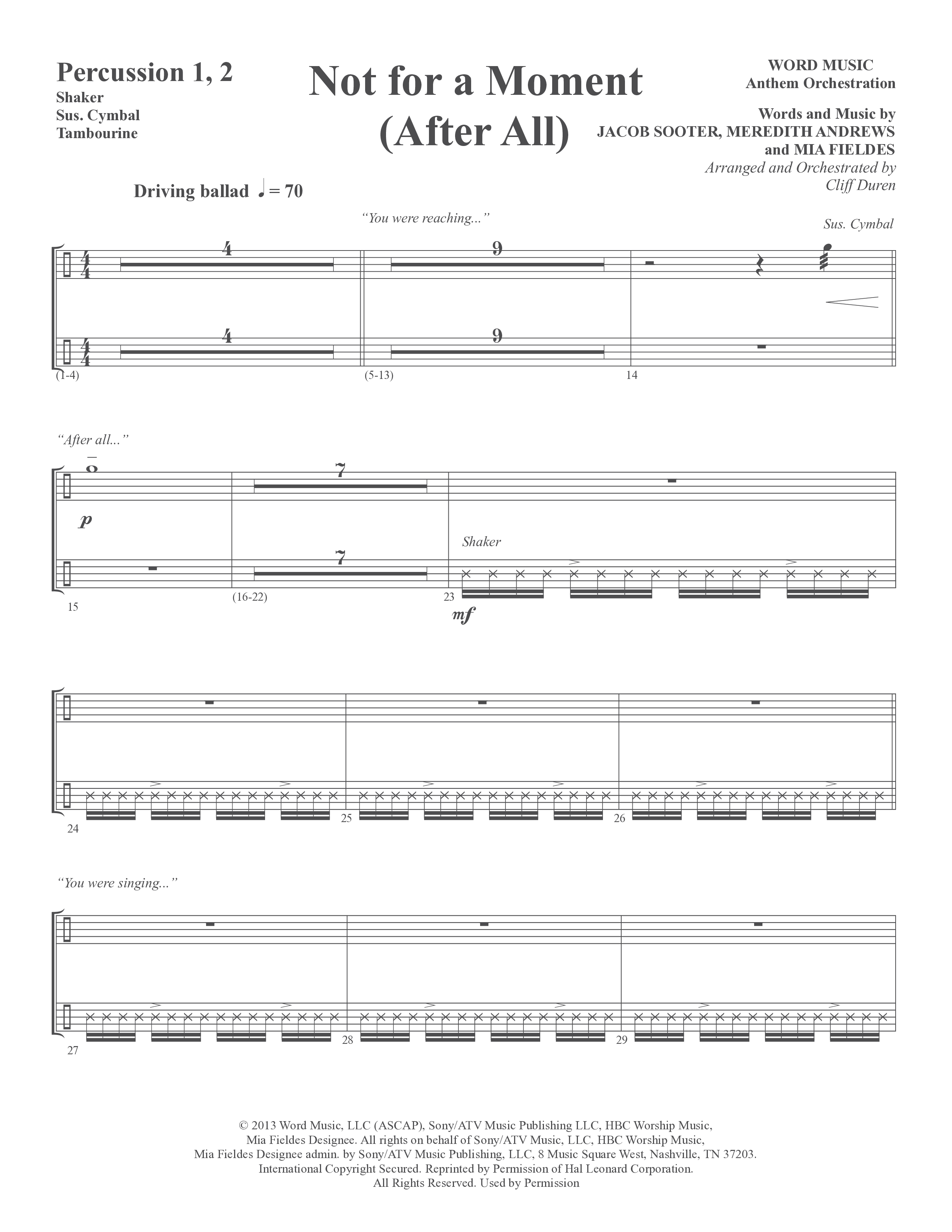 Not For A Moment (After All) (Choral Anthem SATB) Percussion 1/2 (Word Music Choral / Arr. Cliff Duren)
