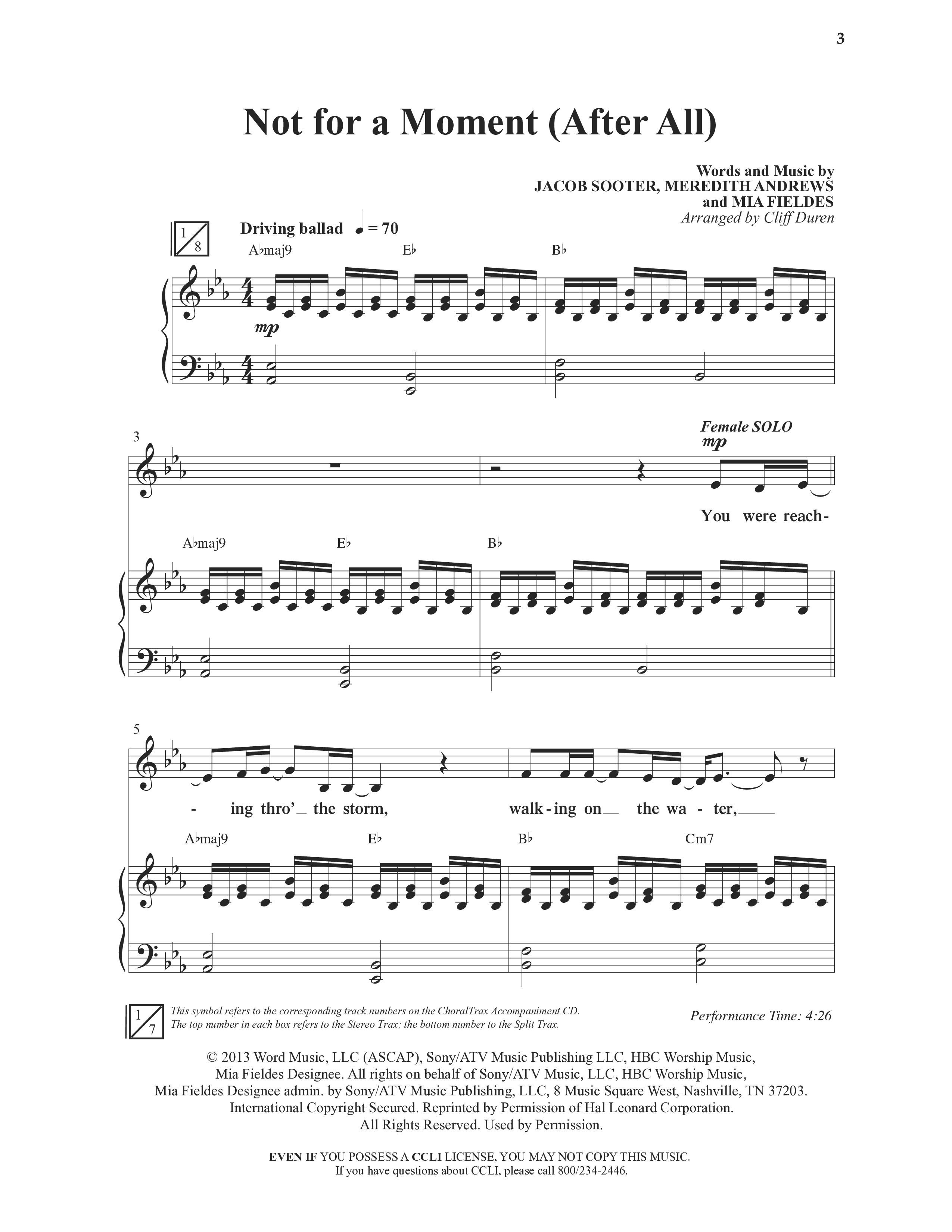 Not For A Moment (After All) (Choral Anthem SATB) Anthem (SATB/Piano) (Word Music Choral / Arr. Cliff Duren)