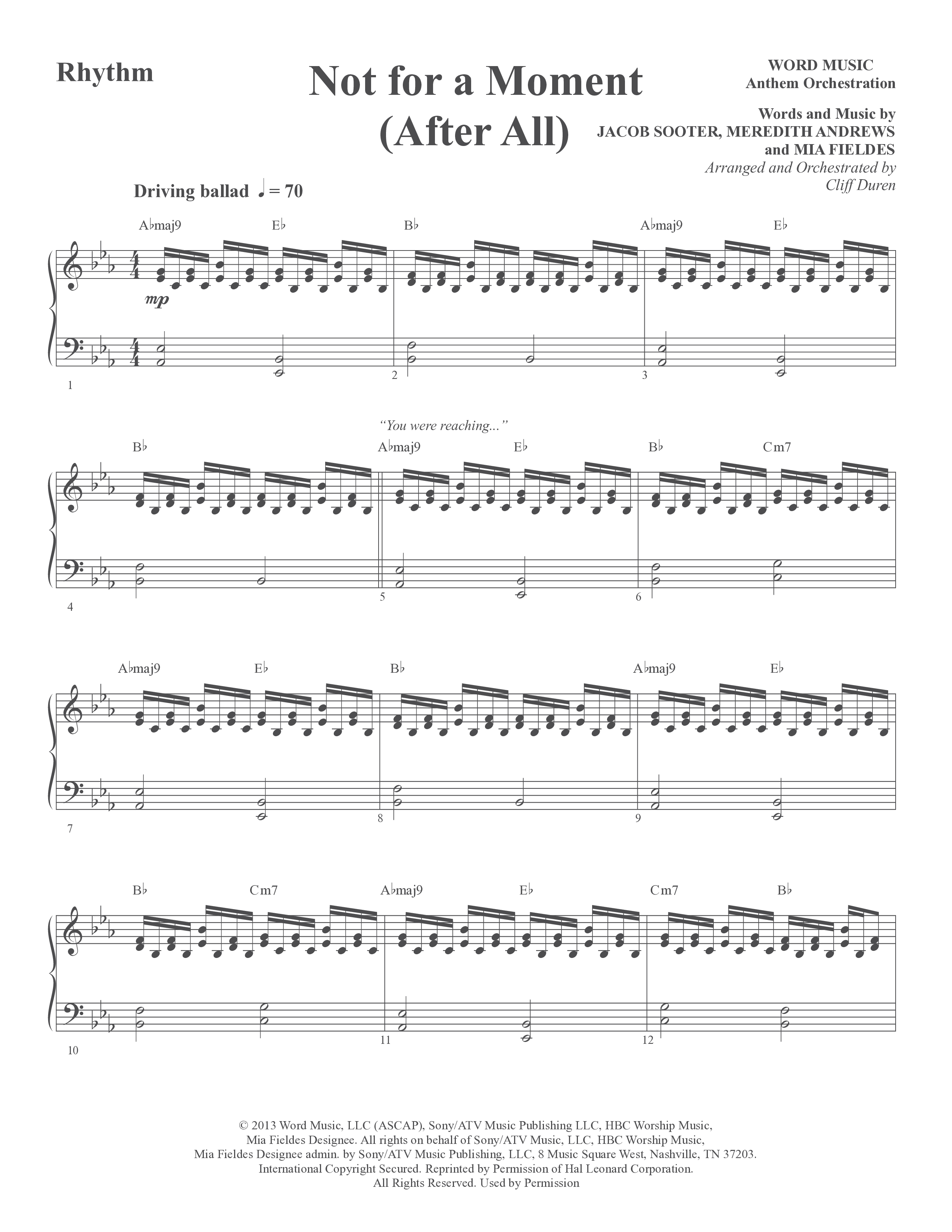 Not For A Moment (After All) (Choral Anthem SATB) Rhythm Chart (Word Music Choral / Arr. Cliff Duren)