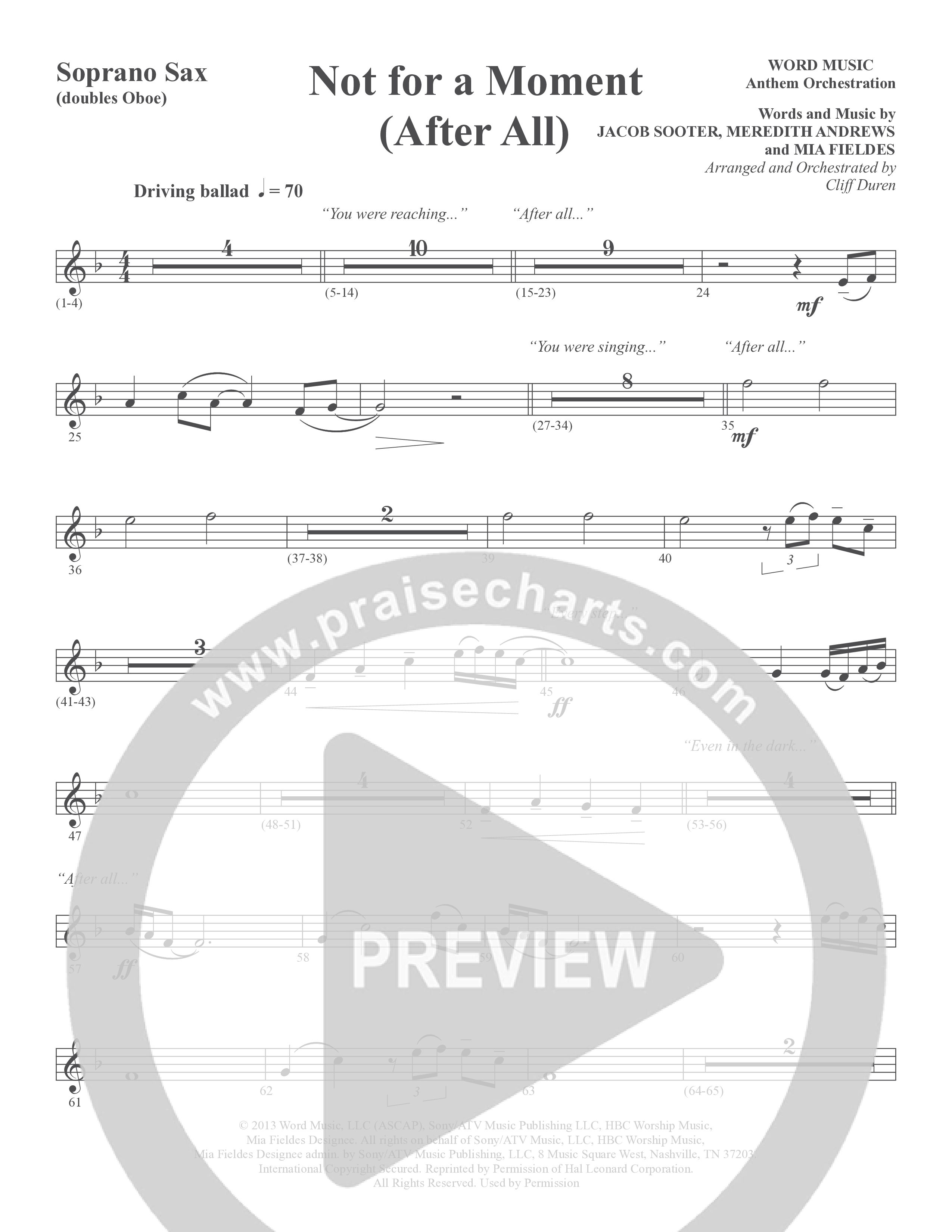 Not For A Moment (After All) (Choral Anthem SATB) Soprano Sax (Word Music Choral / Arr. Cliff Duren)