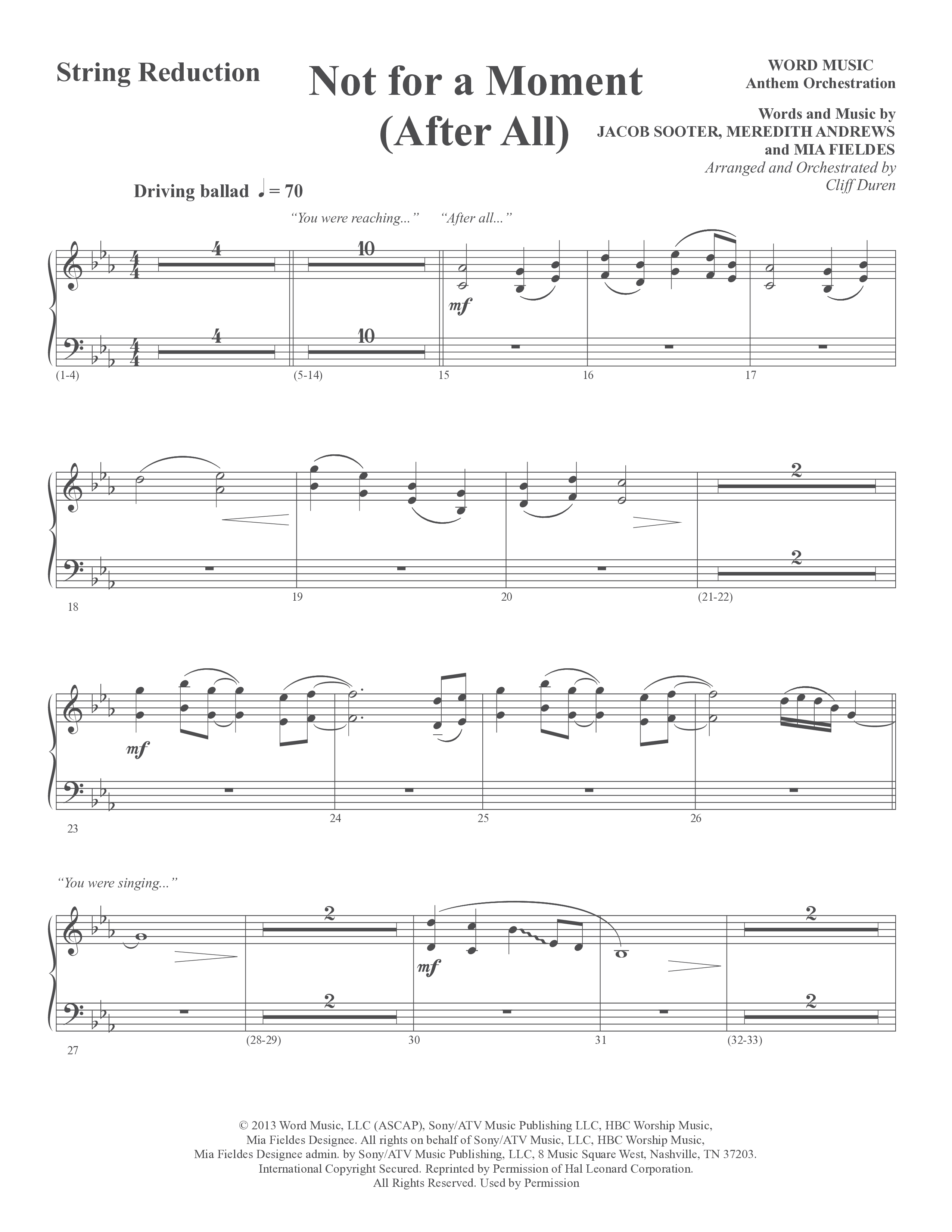 Not For A Moment (After All) (Choral Anthem SATB) String Reduction (Word Music Choral / Arr. Cliff Duren)