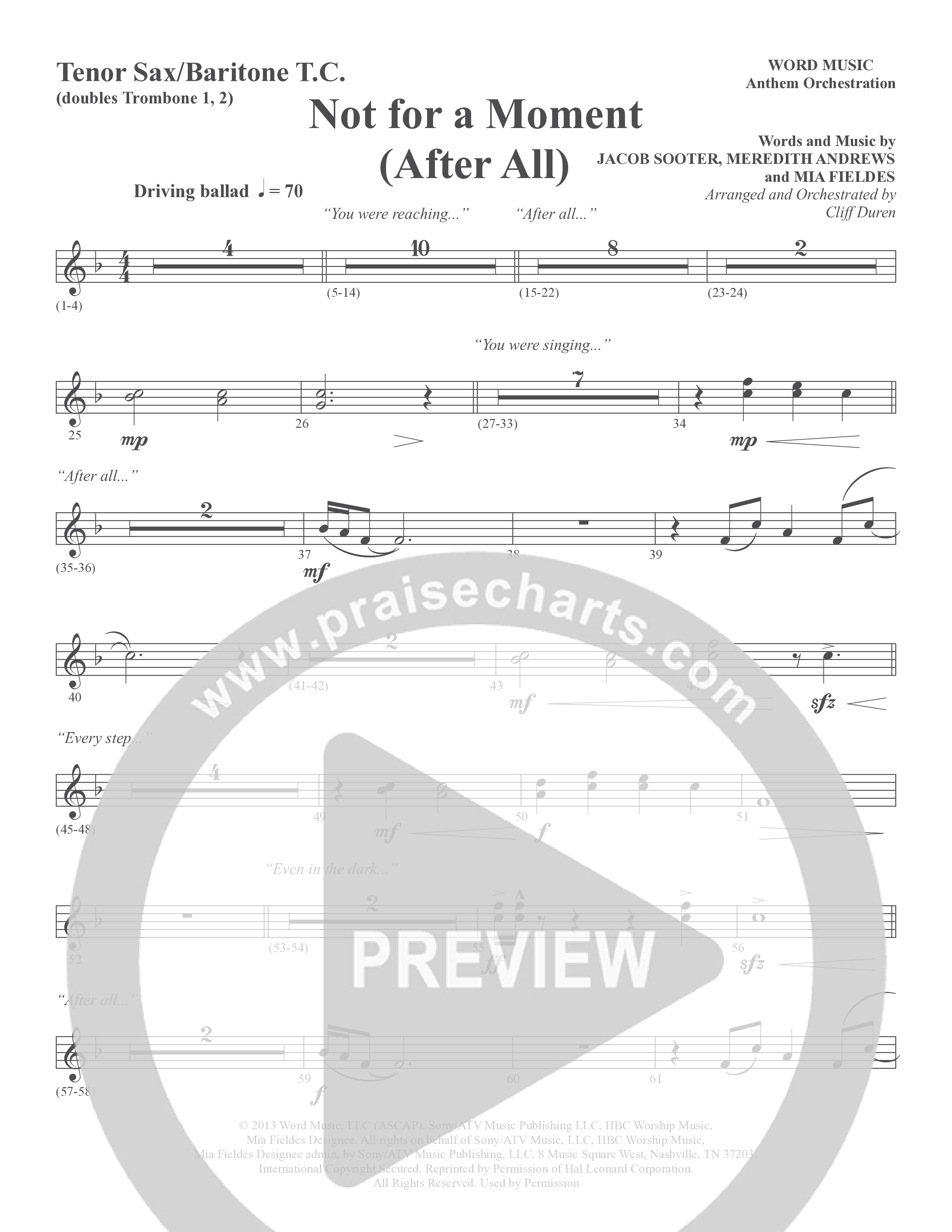 Not For A Moment (After All) (Choral Anthem SATB) Tenor Sax/Baritone T.C. (Word Music Choral / Arr. Cliff Duren)