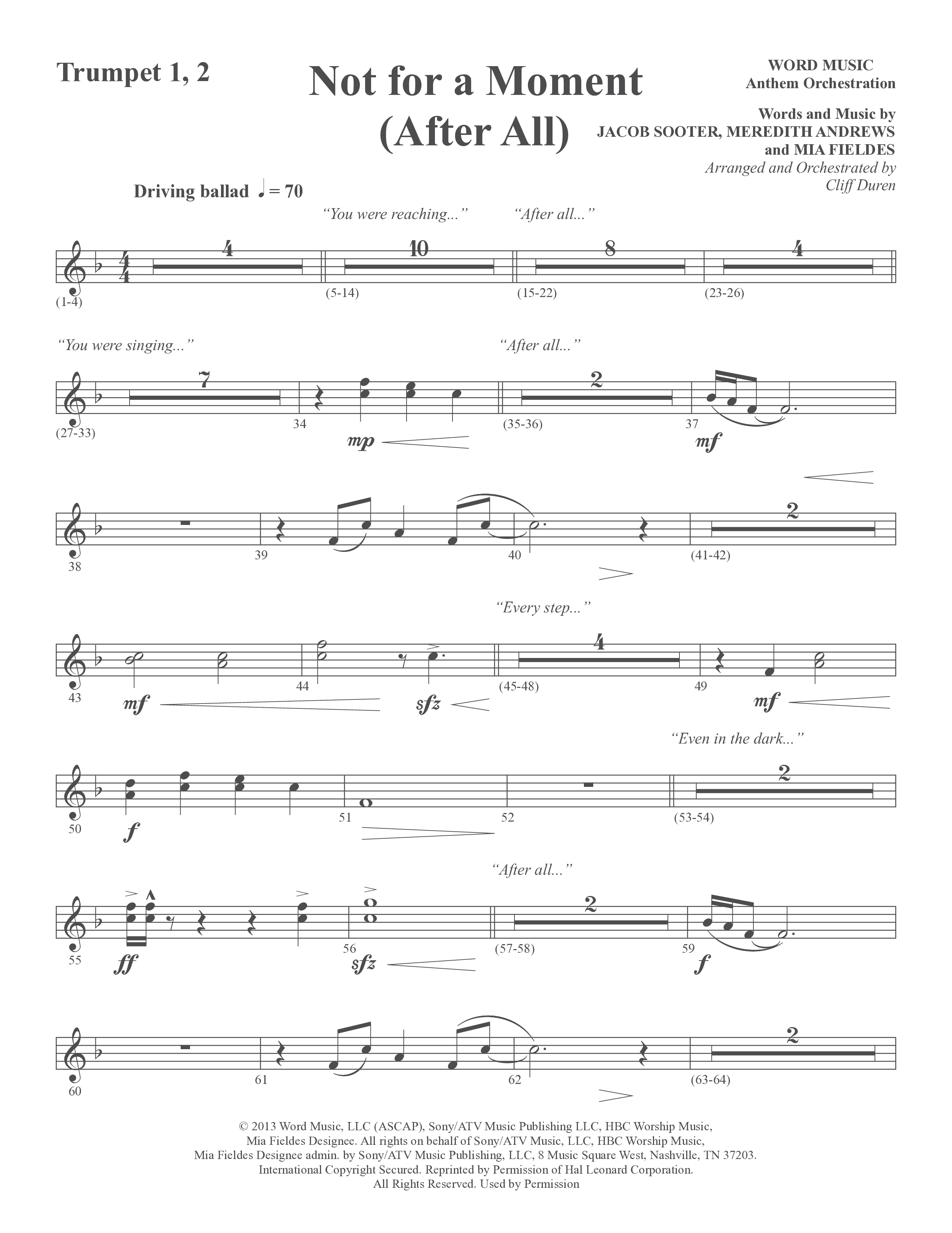 Not For A Moment (After All) (Choral Anthem SATB) Trumpet (Word Music Choral / Arr. Cliff Duren)