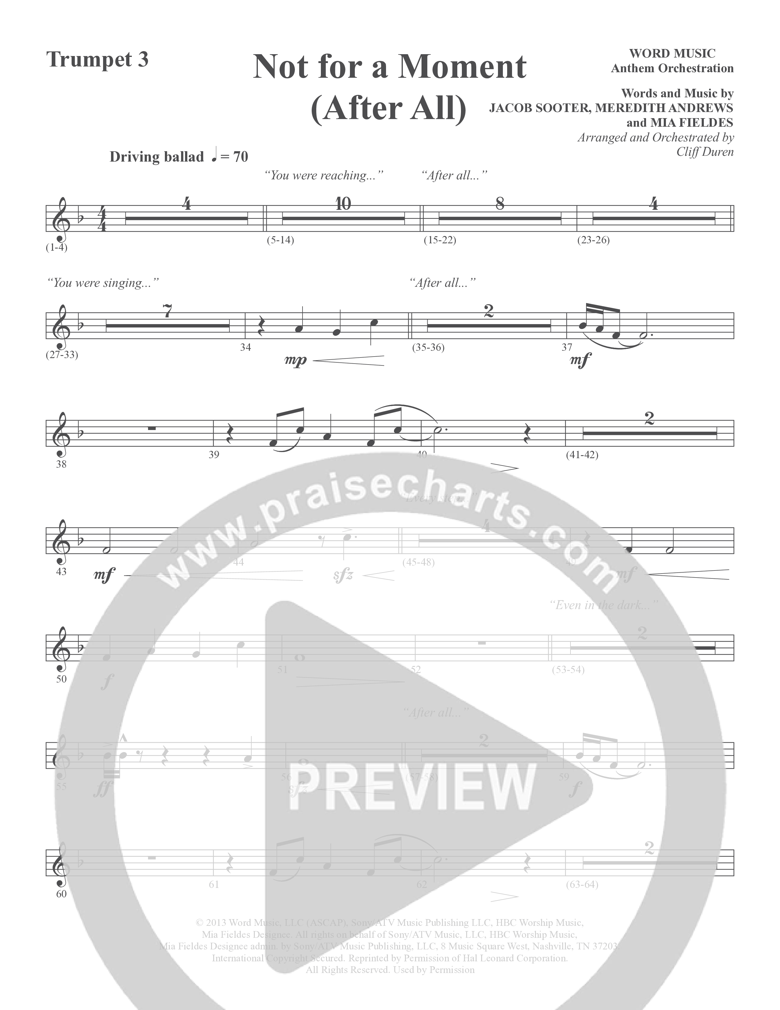 Not For A Moment (After All) (Choral Anthem SATB) Trumpet (Word Music Choral / Arr. Cliff Duren)