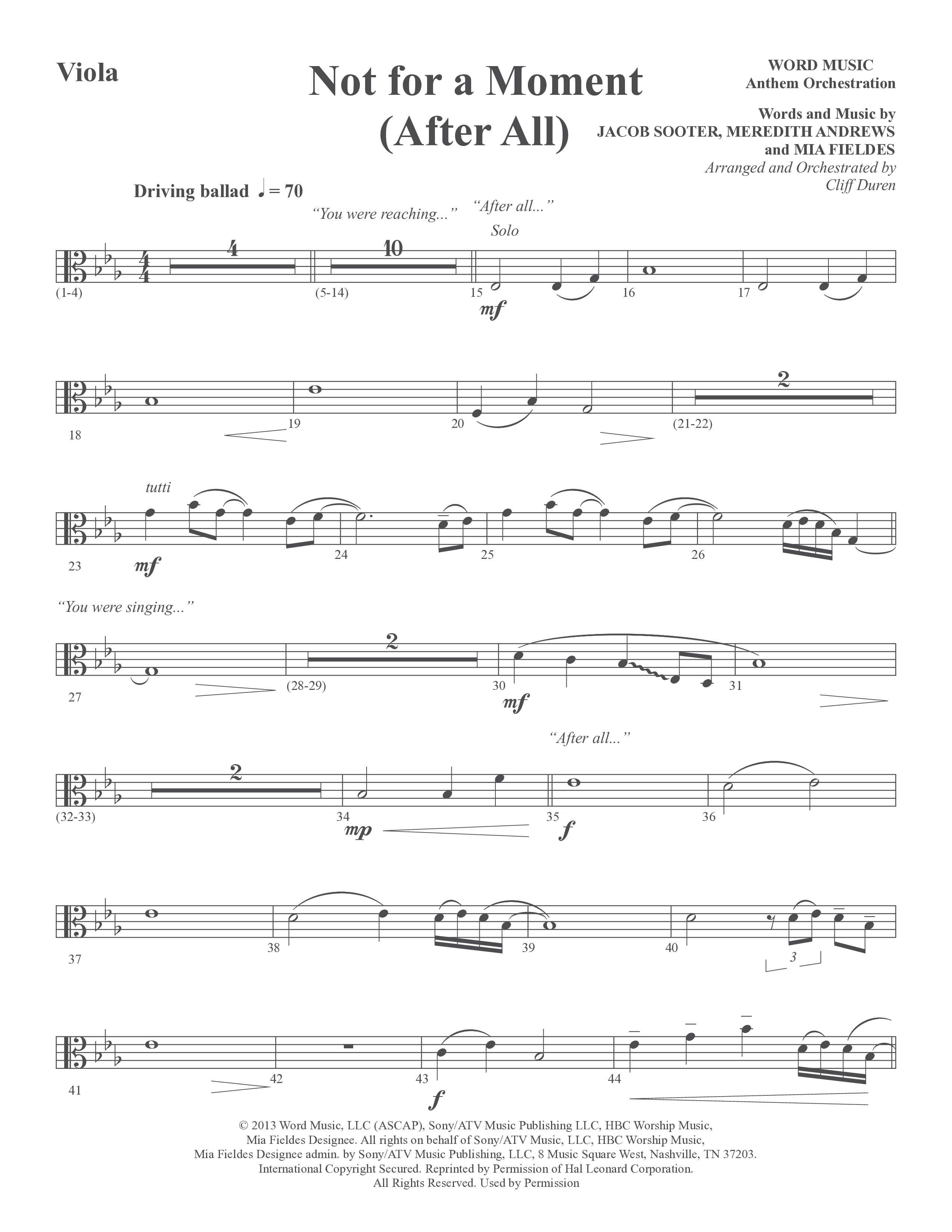 Not For A Moment (After All) (Choral Anthem SATB) Viola (Word Music Choral / Arr. Cliff Duren)