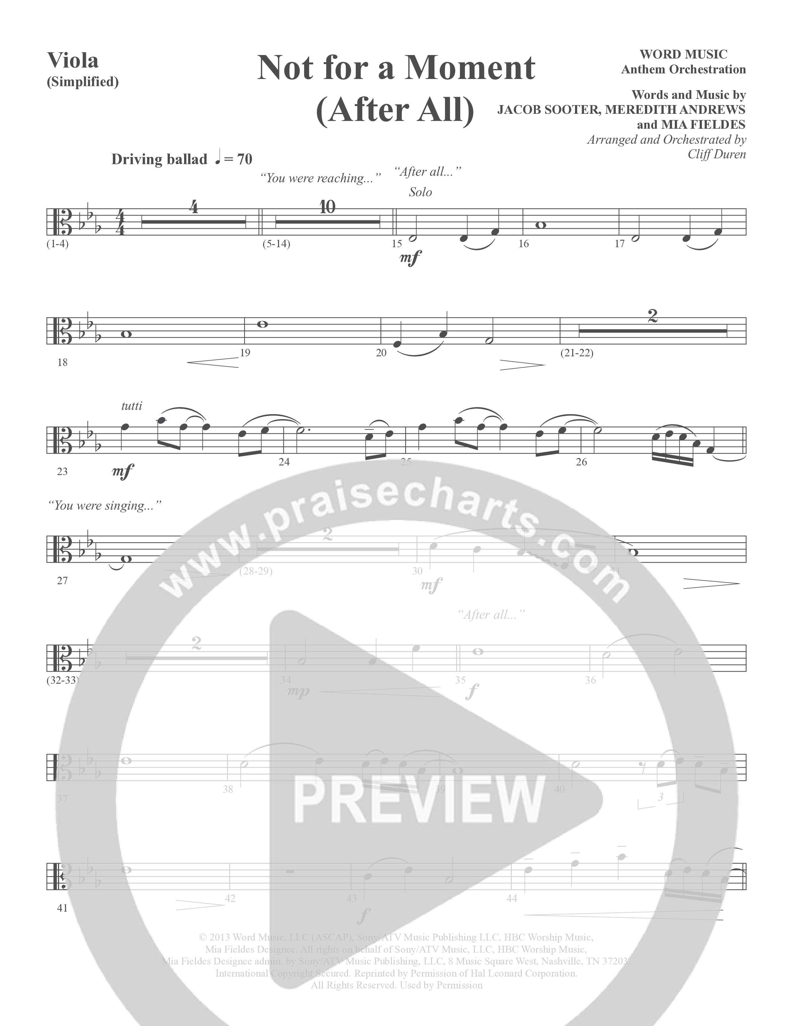 Not For A Moment (After All) (Choral Anthem SATB) Viola (Word Music Choral / Arr. Cliff Duren)