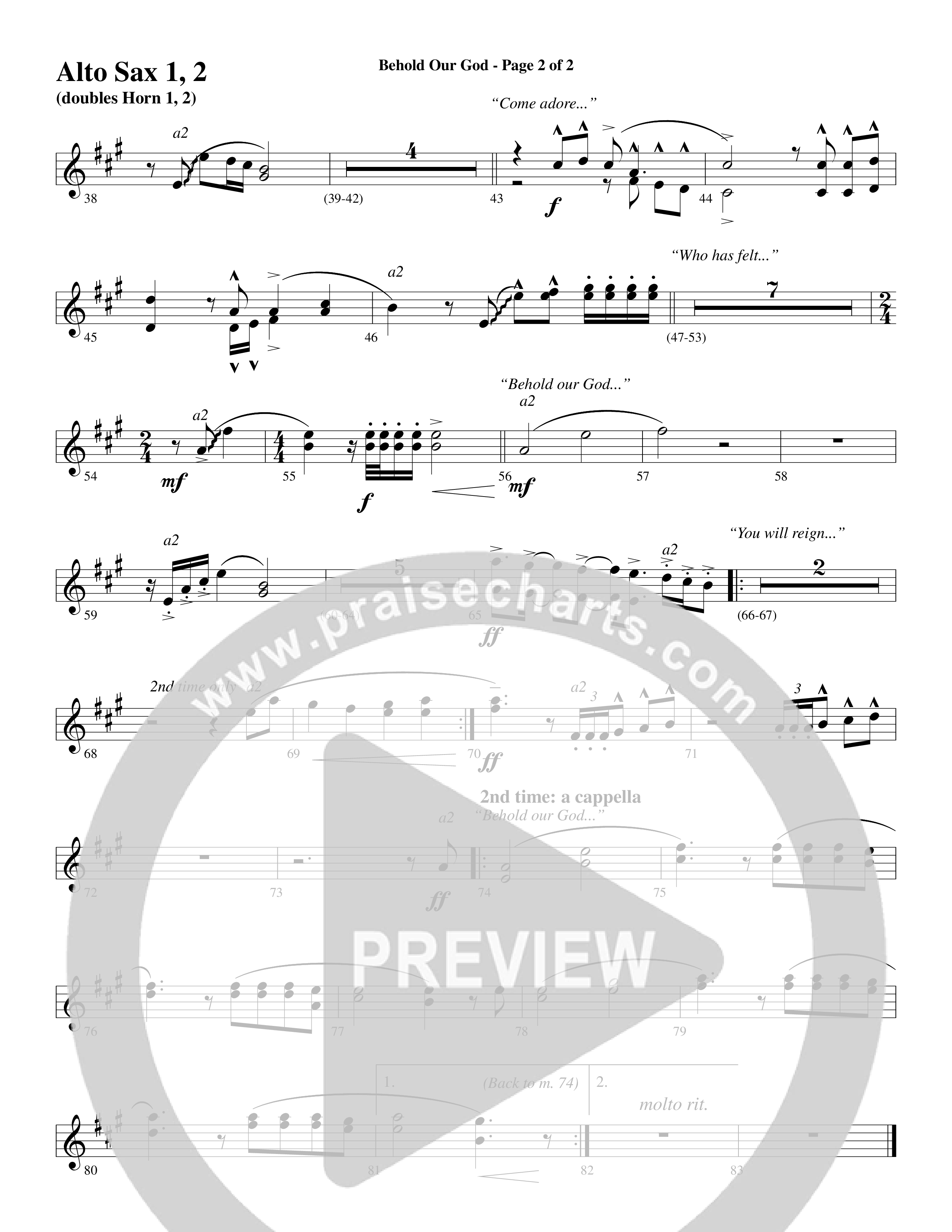 Behold Our God (Choral Anthem SATB) Alto Sax 1/2 (Word Music Choral / Arr. Joshua Spacht)