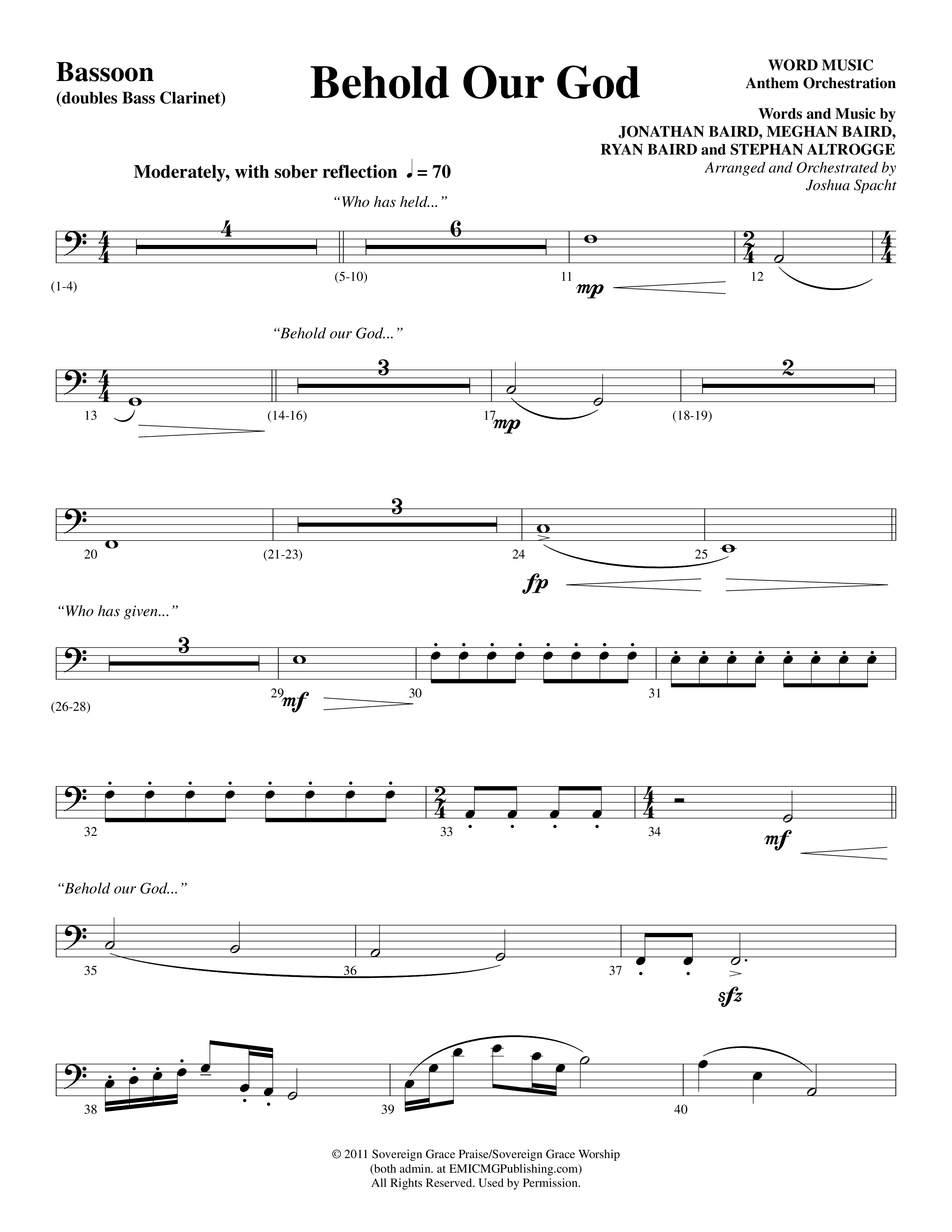 Behold Our God (Choral Anthem SATB) Bassoon (Word Music Choral / Arr. Joshua Spacht)