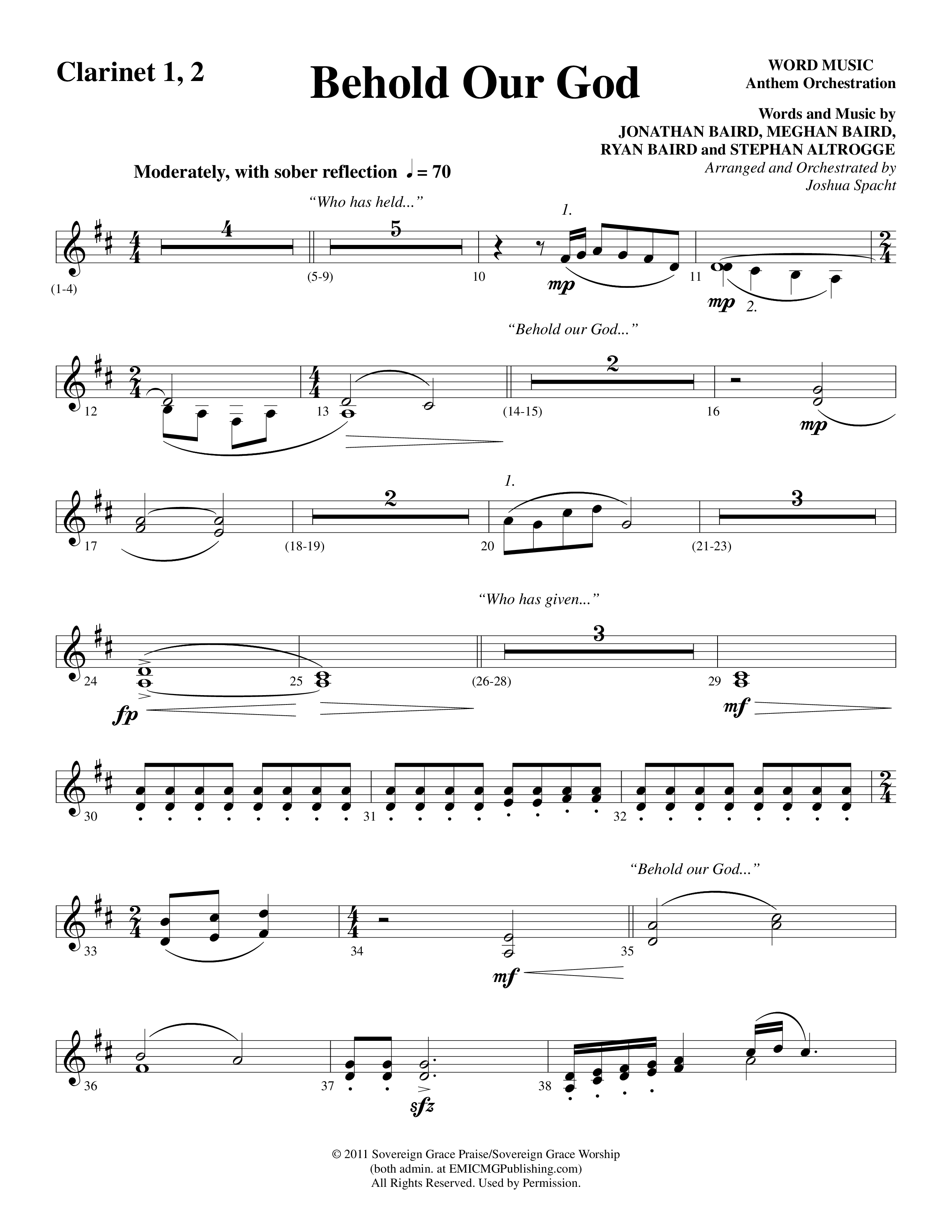 Behold Our God (Choral Anthem SATB) Clarinet 1/2 (Word Music Choral / Arr. Joshua Spacht)