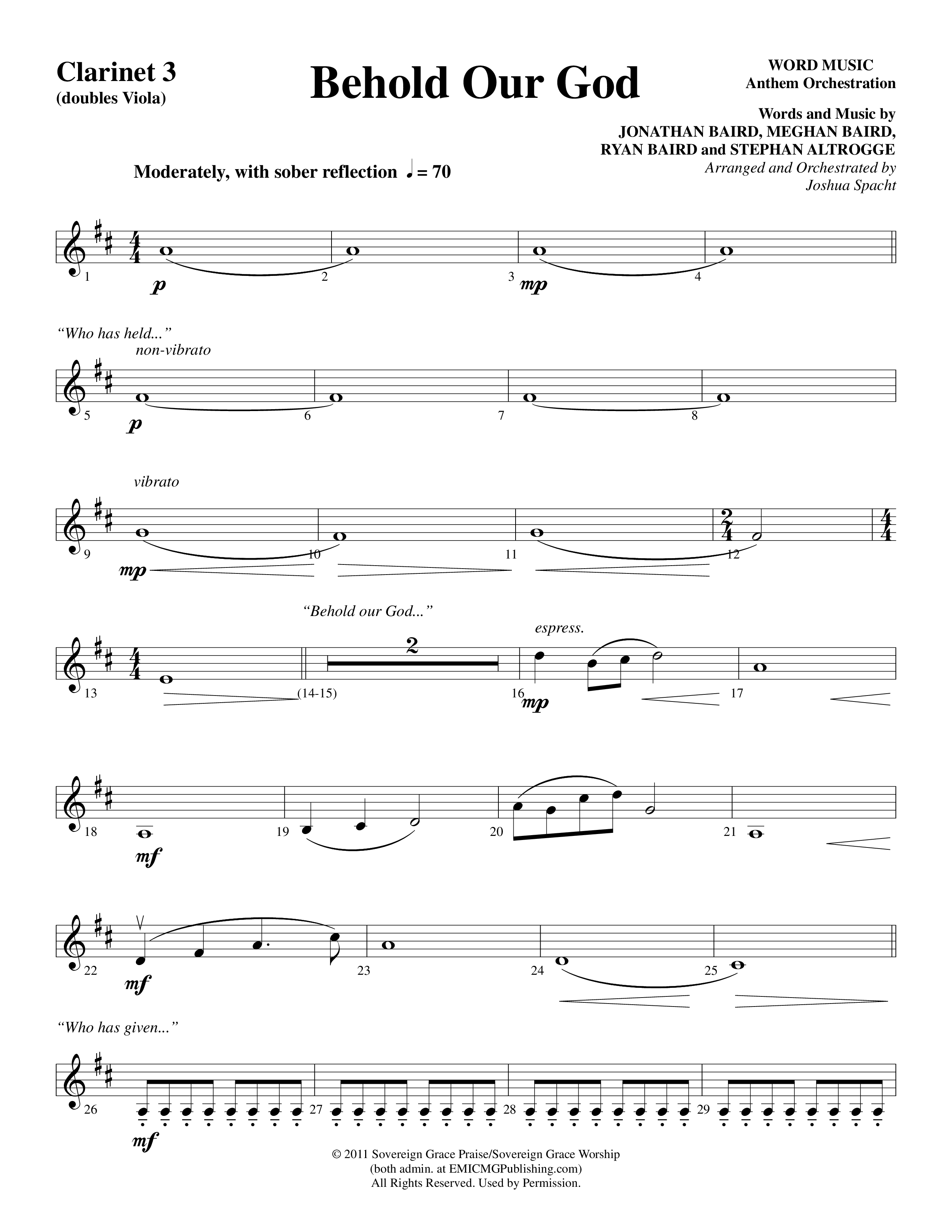 Behold Our God (Choral Anthem SATB) Clarinet 3 (Word Music Choral / Arr. Joshua Spacht)