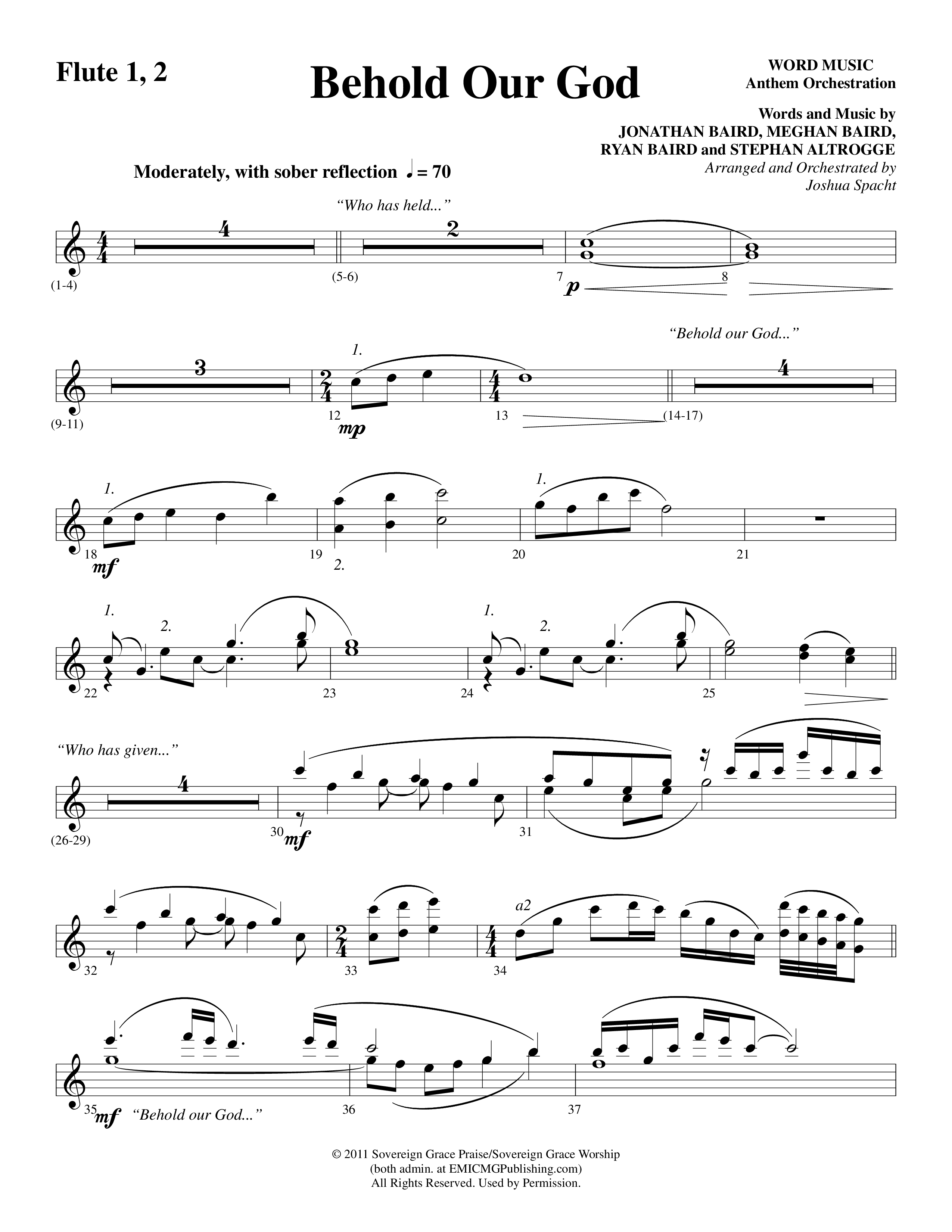 Behold Our God (Choral Anthem SATB) Flute 1/2 (Word Music Choral / Arr. Joshua Spacht)