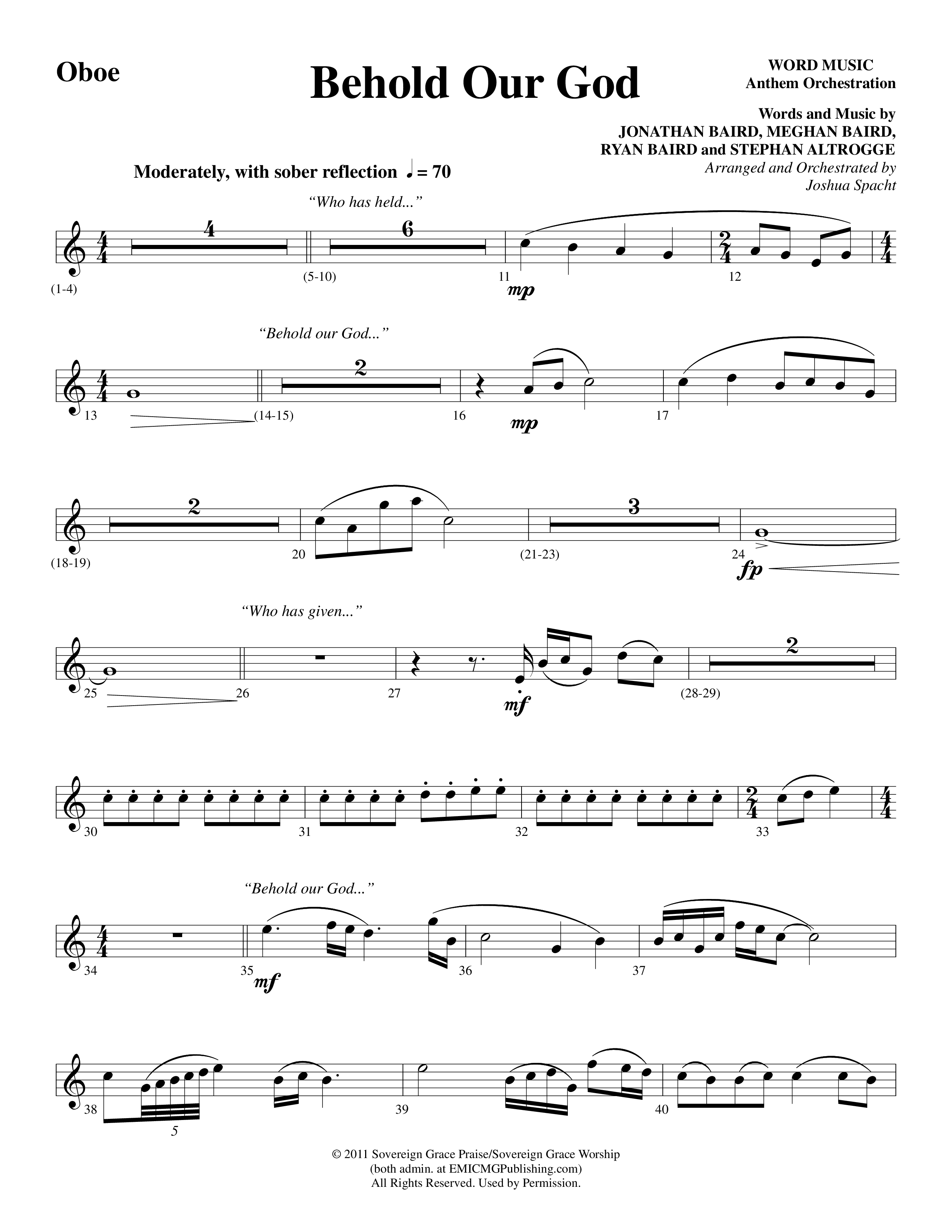 Behold Our God (Choral Anthem SATB) Oboe (Word Music Choral / Arr. Joshua Spacht)