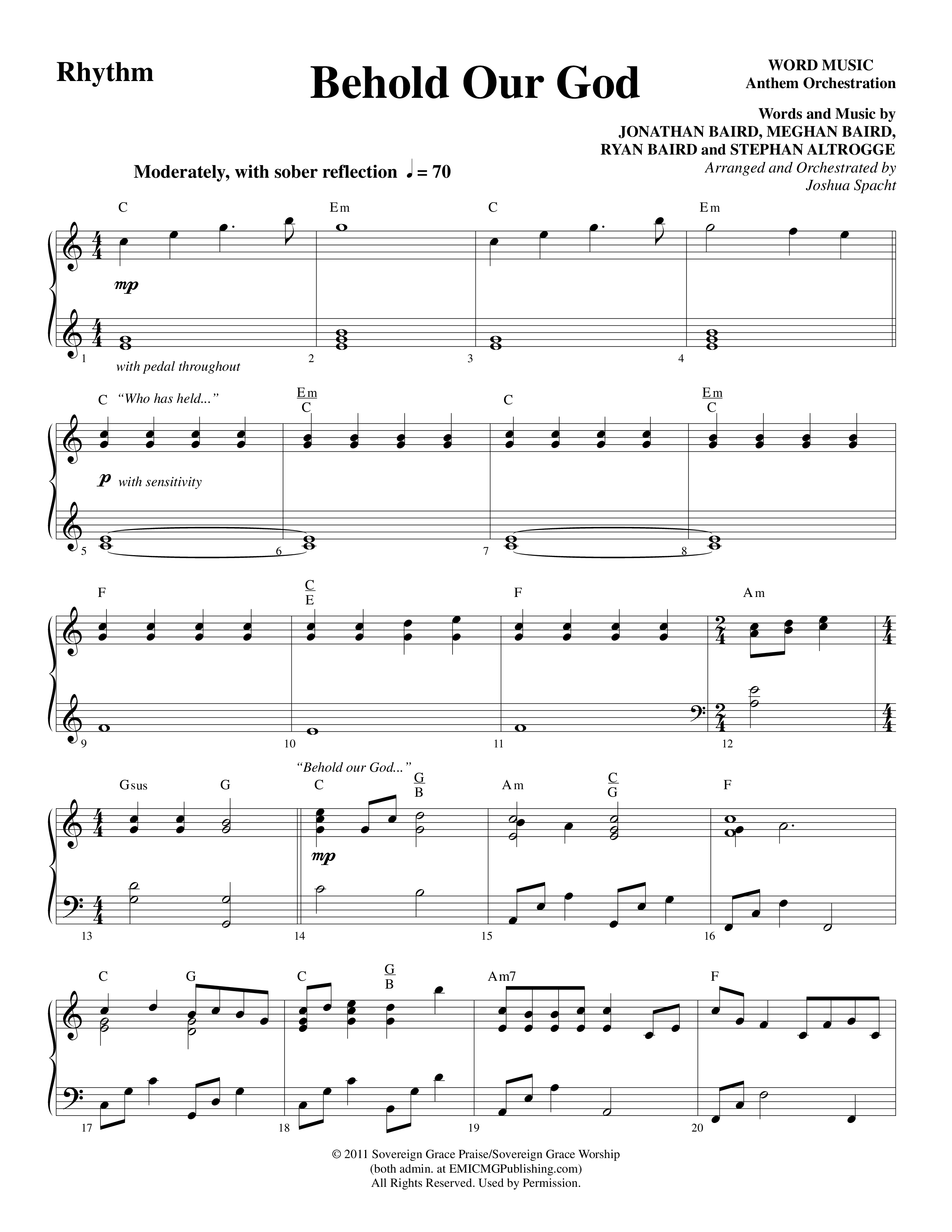 Behold Our God (Choral Anthem SATB) Rhythm Chart (Word Music Choral / Arr. Joshua Spacht)