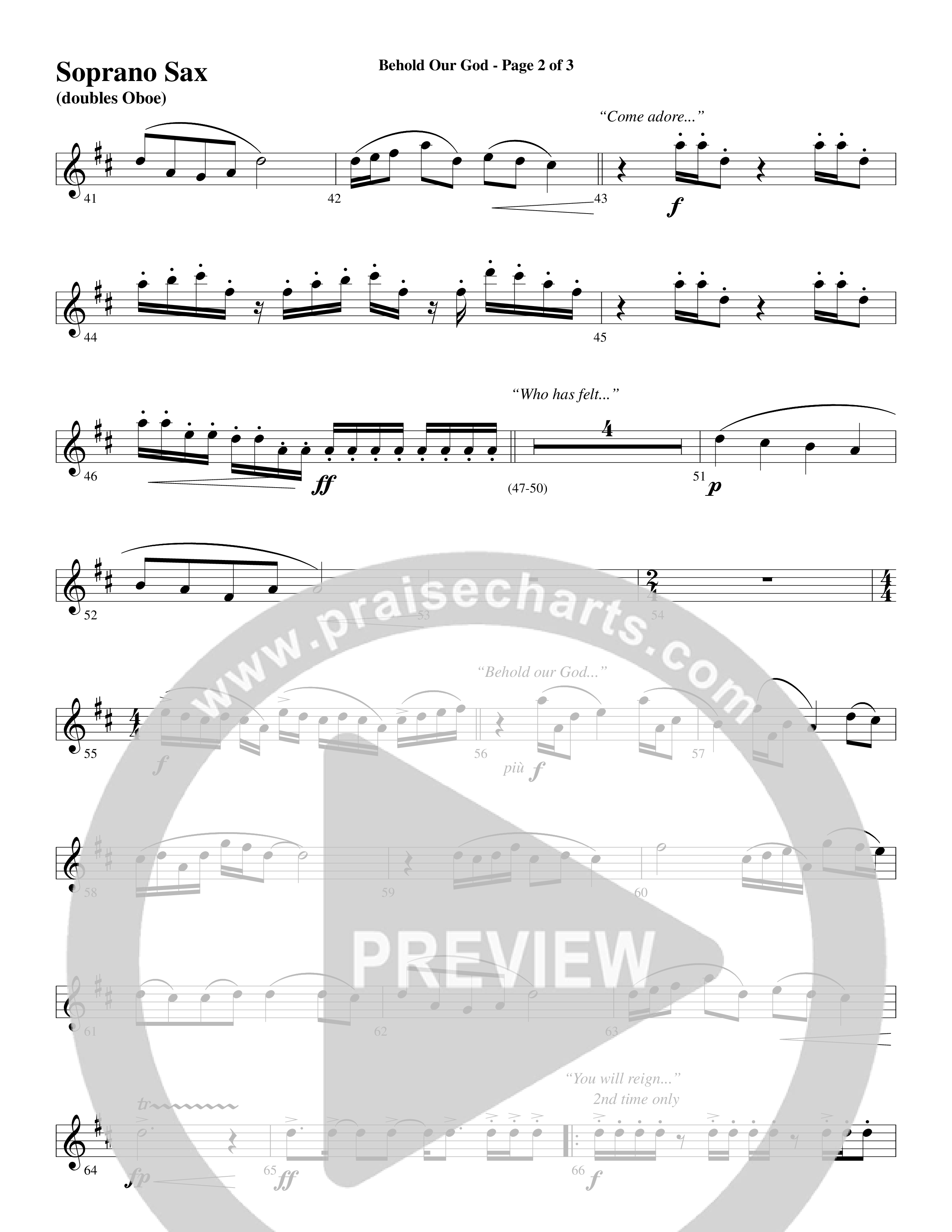 Behold Our God (Choral Anthem SATB) Soprano Sax (Word Music Choral / Arr. Joshua Spacht)