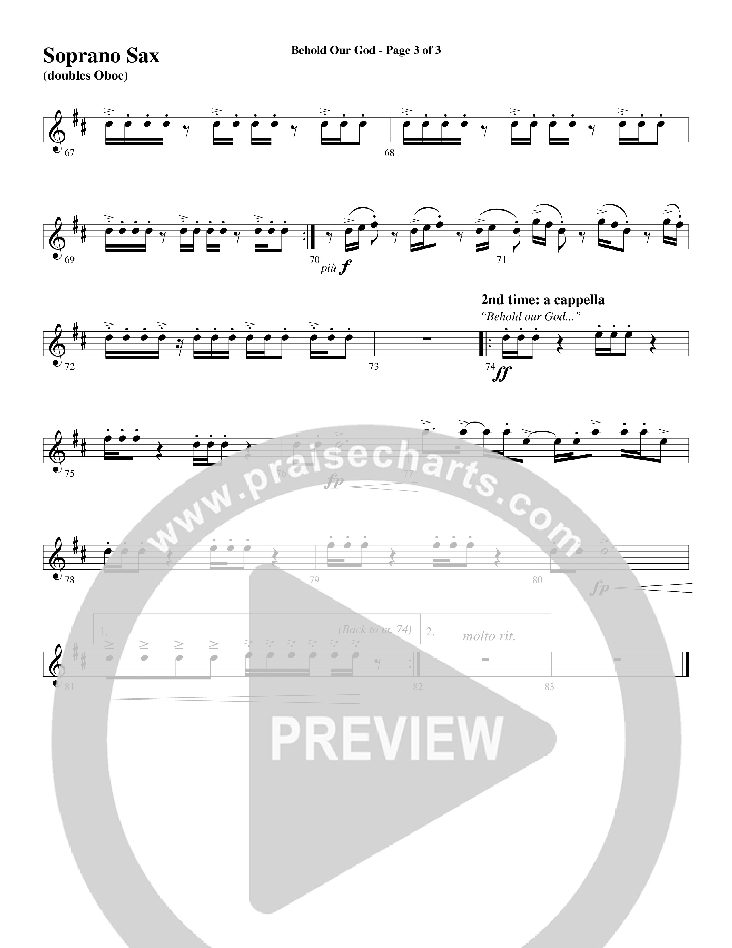Behold Our God (Choral Anthem SATB) Soprano Sax (Word Music Choral / Arr. Joshua Spacht)