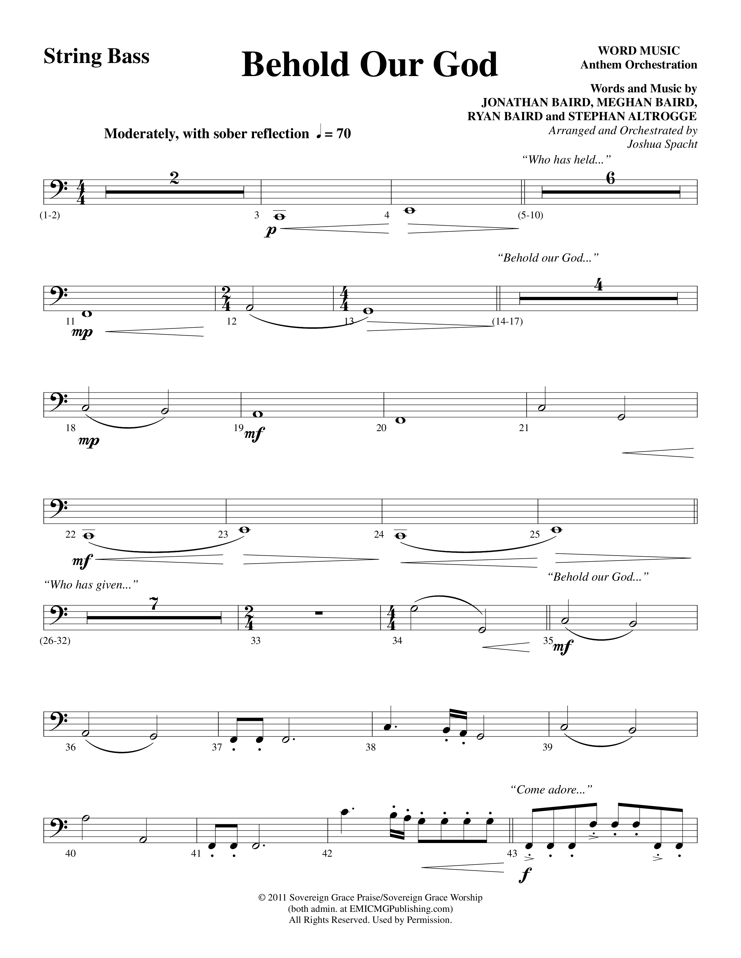 Behold Our God (Choral Anthem SATB) String Bass (Word Music Choral / Arr. Joshua Spacht)